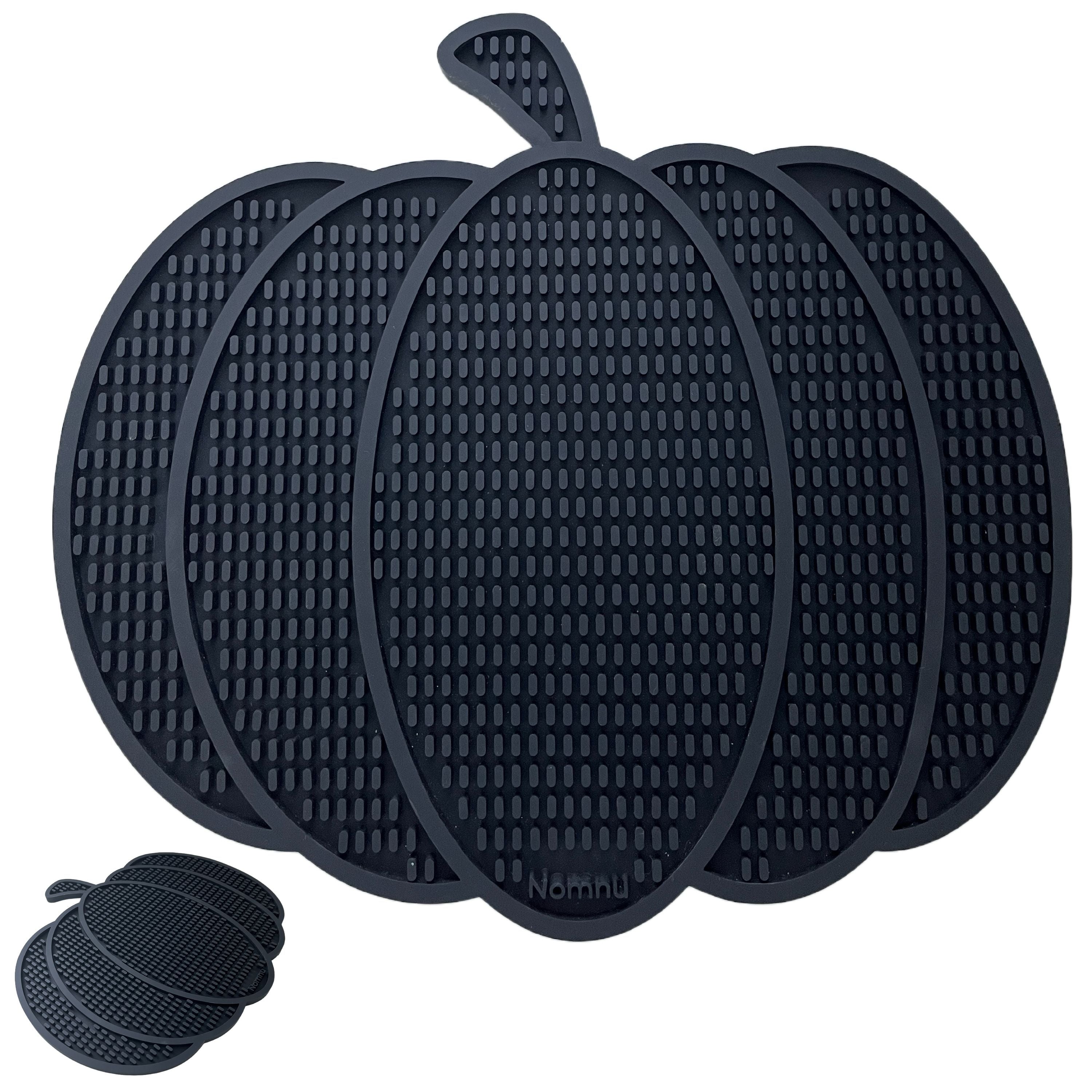 Nomnu Pumpkin Coffee Mat – Gothic Countertop Bar Mat for Spills and Drinks | 14.8" x 13.5" Black Rubber Halloween Decor