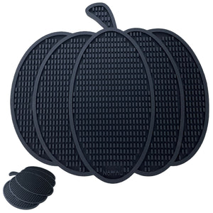 Nomnu Pumpkin Coffee Mat – Gothic Countertop Bar Mat for Spills and Drinks | 14.8" x 13.5" Black Rubber Halloween Decor