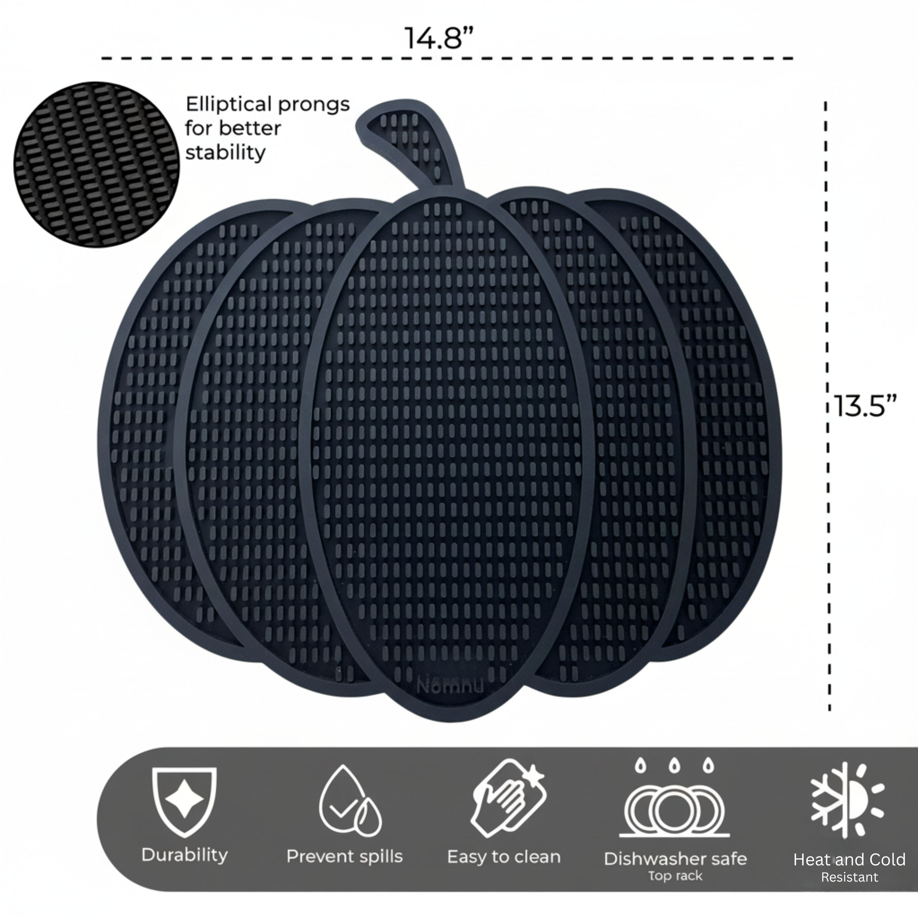 Nomnu Pumpkin Coffee Mat – Gothic Countertop Bar Mat for Spills and Drinks | 14.8" x 13.5" Black Rubber Halloween Decor