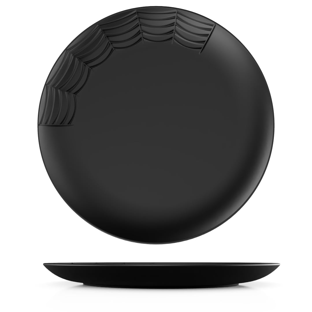 Nomnu Gothic Dinner Plate (1 Unit) With Spiderweb Design - Black Matte Porcelain for Halloween and Goth Decor, Elevate Spooky Table Settings and Creepy Dining Atmospheres