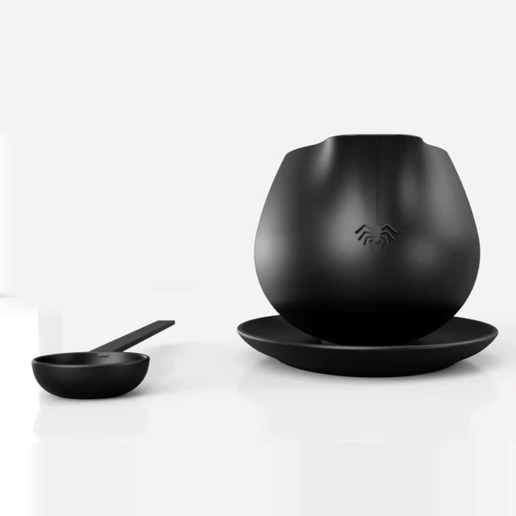 New - Nomnu Spiderweb Large 32 oz Gravy Boat with Saucer (Porcelain) - Black Matte Goth Ceramic Gravy Boat and Tray for Turkey Beef Sauce, Salad Dressing, Milk, Broth. Microwave and Dishwasher Safe