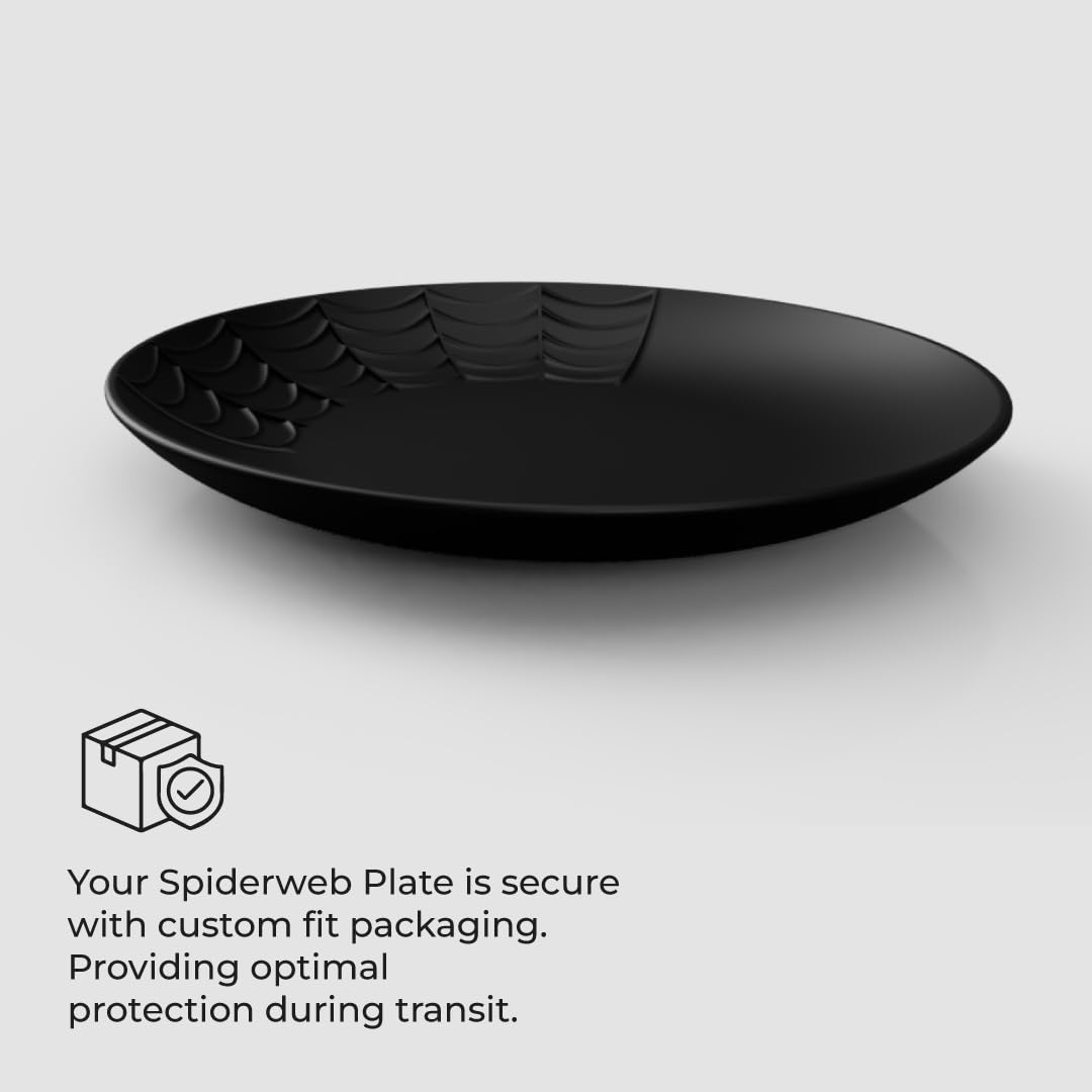 Nomnu Gothic Salad Plates (1 Unit) With Spiderweb Design - Black Porcelain for Goth Table Setting, Enhancing Halloween and Spooky Dinner Decor