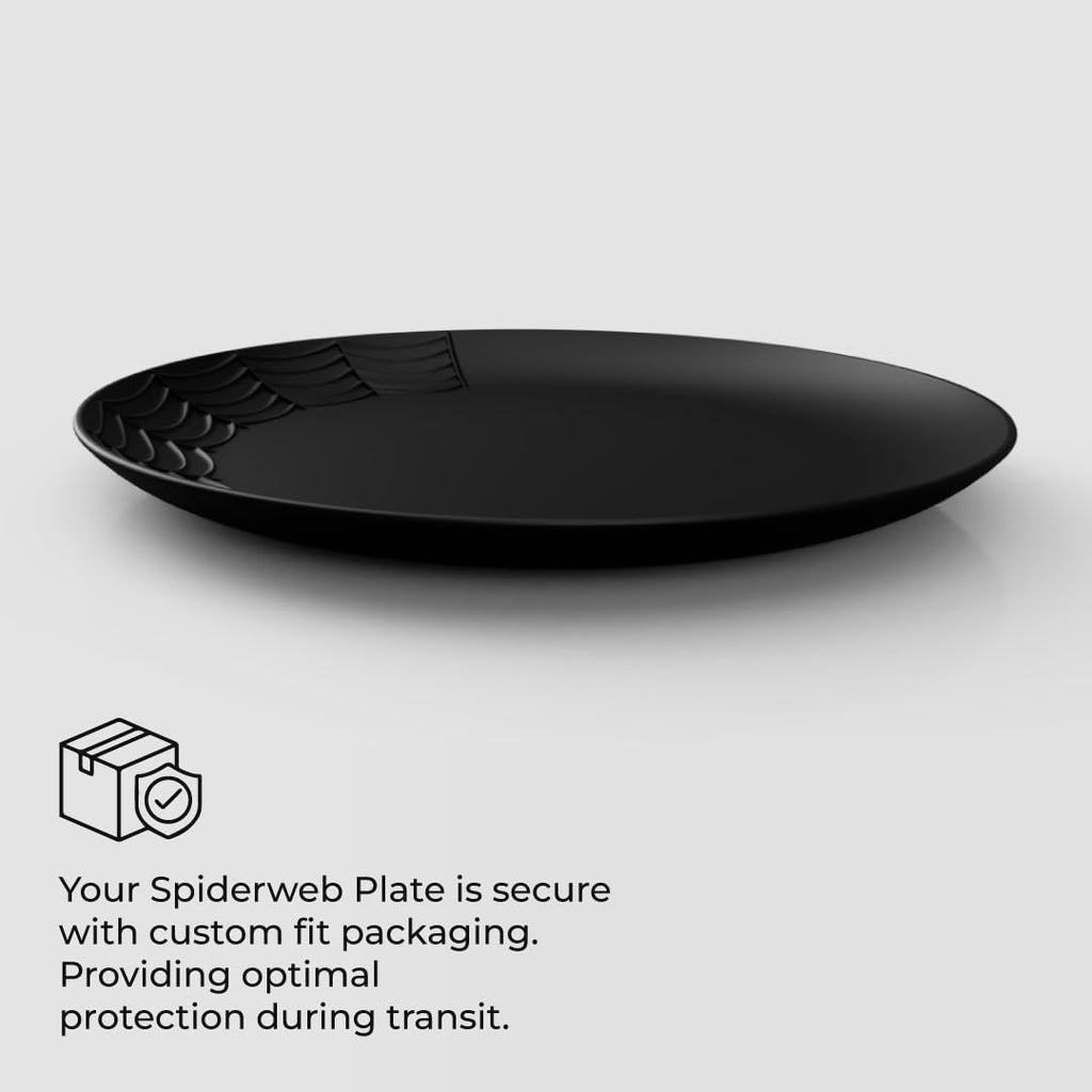 Nomnu Gothic Dinner Plate (1 Unit) With Spiderweb Design - Black Matte Porcelain for Halloween and Goth Decor, Elevate Spooky Table Settings and Creepy Dining Atmospheres