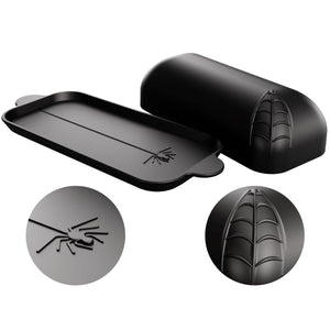 Nomnu Spiderweb Butter Dish With Lid (Porcelain) - Black Matte Halloween Goth Butter Dish Set with Embossed Spider and Spiderweb - Spooky Kitchen Utensils - Gothic Kitchen Housewarming Gifts