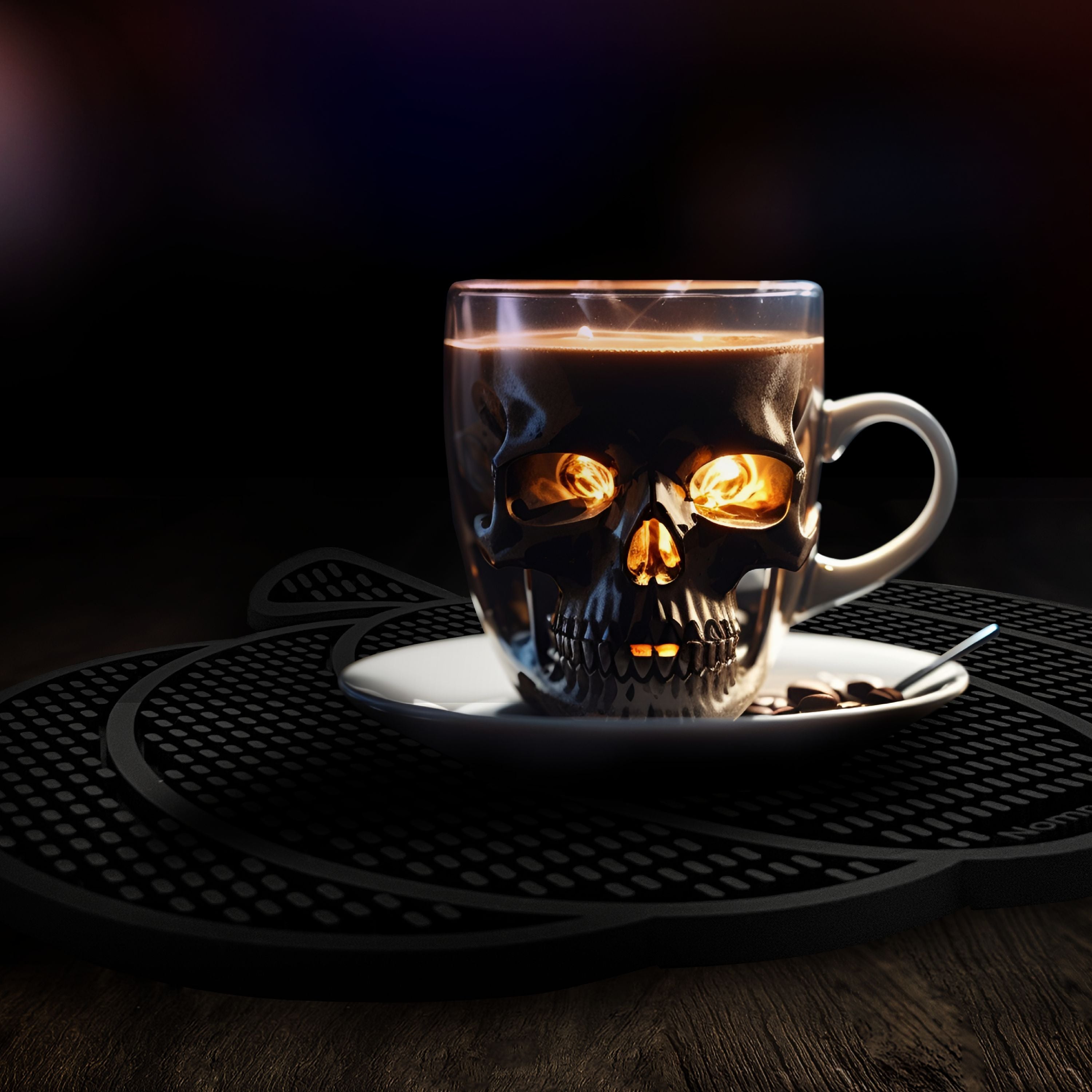 Nomnu Pumpkin Coffee Mat – Gothic Countertop Bar Mat for Spills and Drinks | 14.8" x 13.5" Black Rubber Halloween Decor