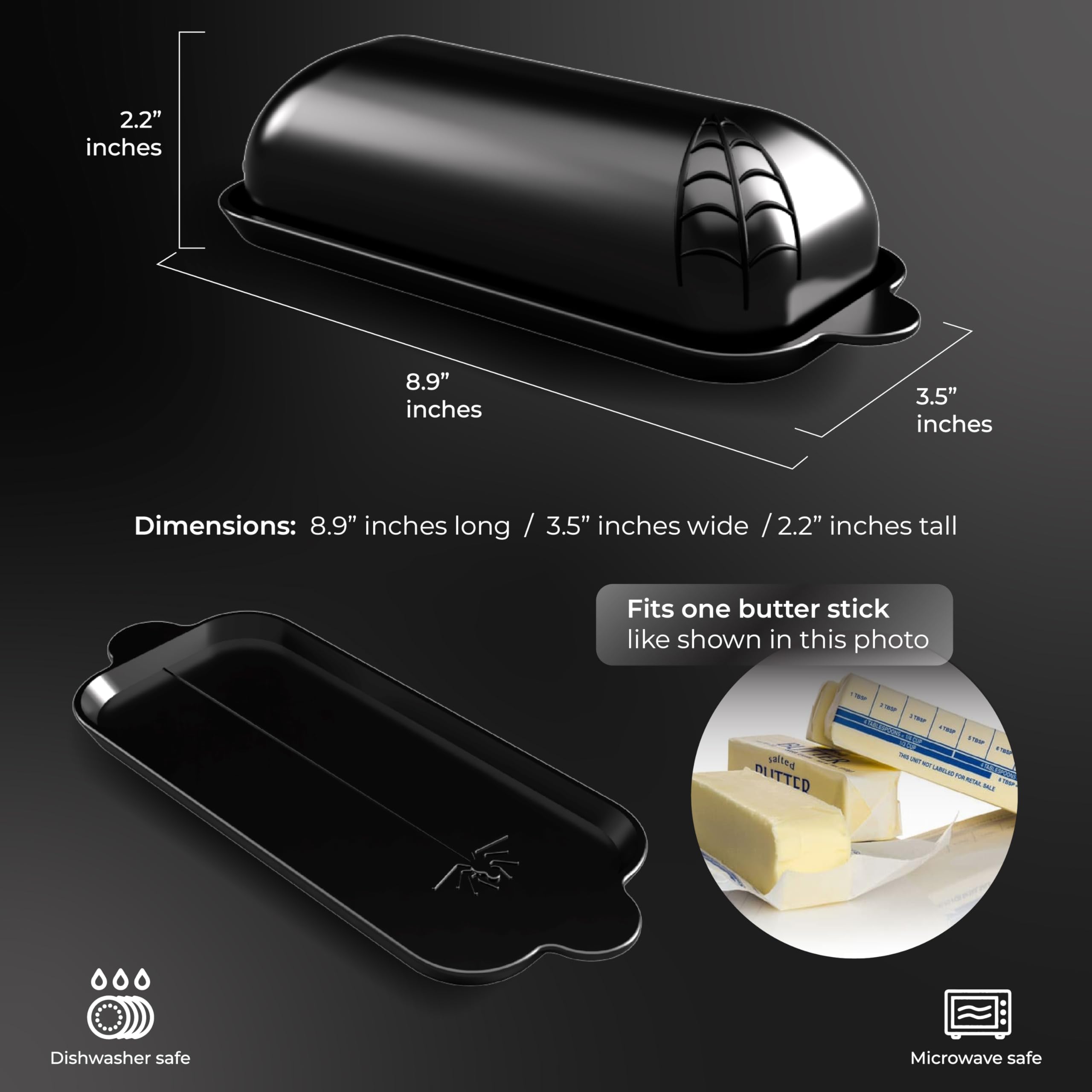 Nomnu Spiderweb Butter Dish With Lid (Porcelain) - Black Matte Halloween Goth Butter Dish Set with Embossed Spider and Spiderweb - Spooky Kitchen Utensils - Gothic Kitchen Housewarming Gifts