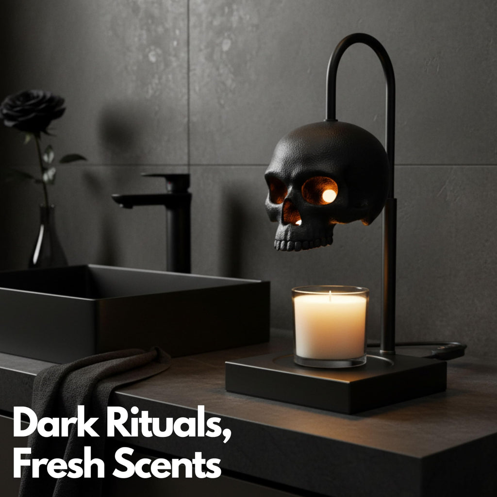 New - Skull Candle Warmer Lamp with Timer and Dimmer *Candles NOT Included – Gothic Candle Lamp Warmer w/Adjustable Height, 2 Light Bulbs – Skull Decor, Halloween Lamps for Spooky Home & Witchy Gifts
