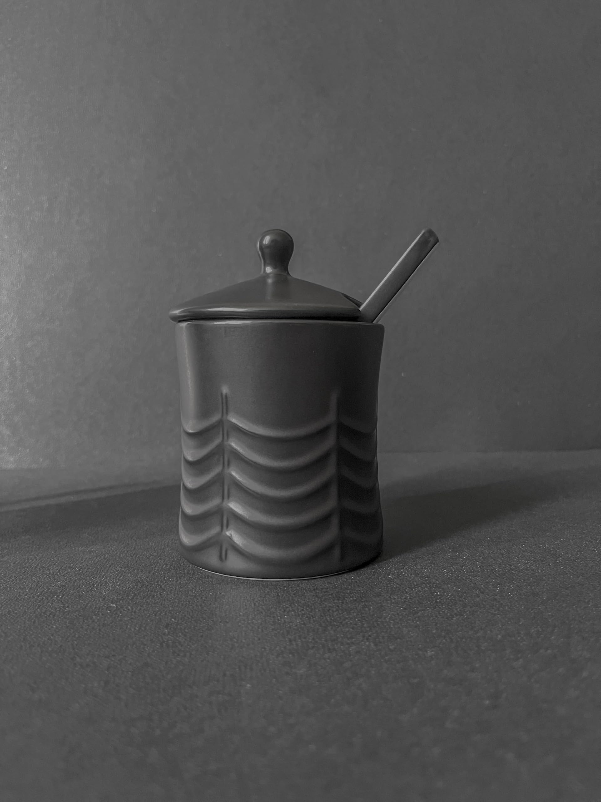 New - Nomnu Black Spiderweb Sugar and Creamer Set. Ceramic Sugar Bowl with Lid and Spoon, and Creamer Pitcher. Gothic Decor, Perfect for Goth Lovers, Includes Spider-Embossed Design