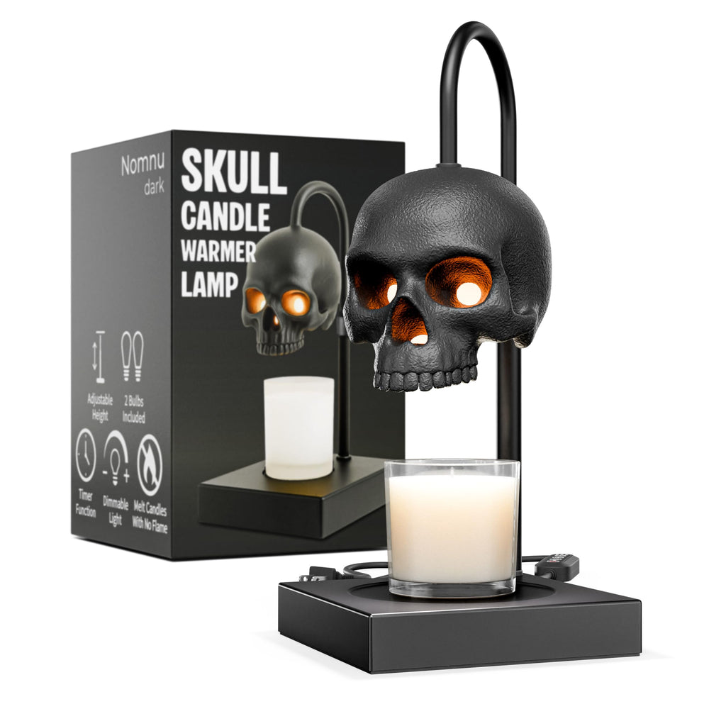 New - Skull Candle Warmer Lamp with Timer and Dimmer *Candles NOT Included – Gothic Candle Lamp Warmer w/Adjustable Height, 2 Light Bulbs – Skull Decor, Halloween Lamps for Spooky Home & Witchy Gifts
