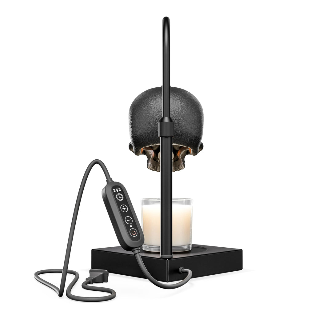 New - Skull Candle Warmer Lamp with Timer and Dimmer *Candles NOT Included – Gothic Candle Lamp Warmer w/Adjustable Height, 2 Light Bulbs – Skull Decor, Halloween Lamps for Spooky Home & Witchy Gifts