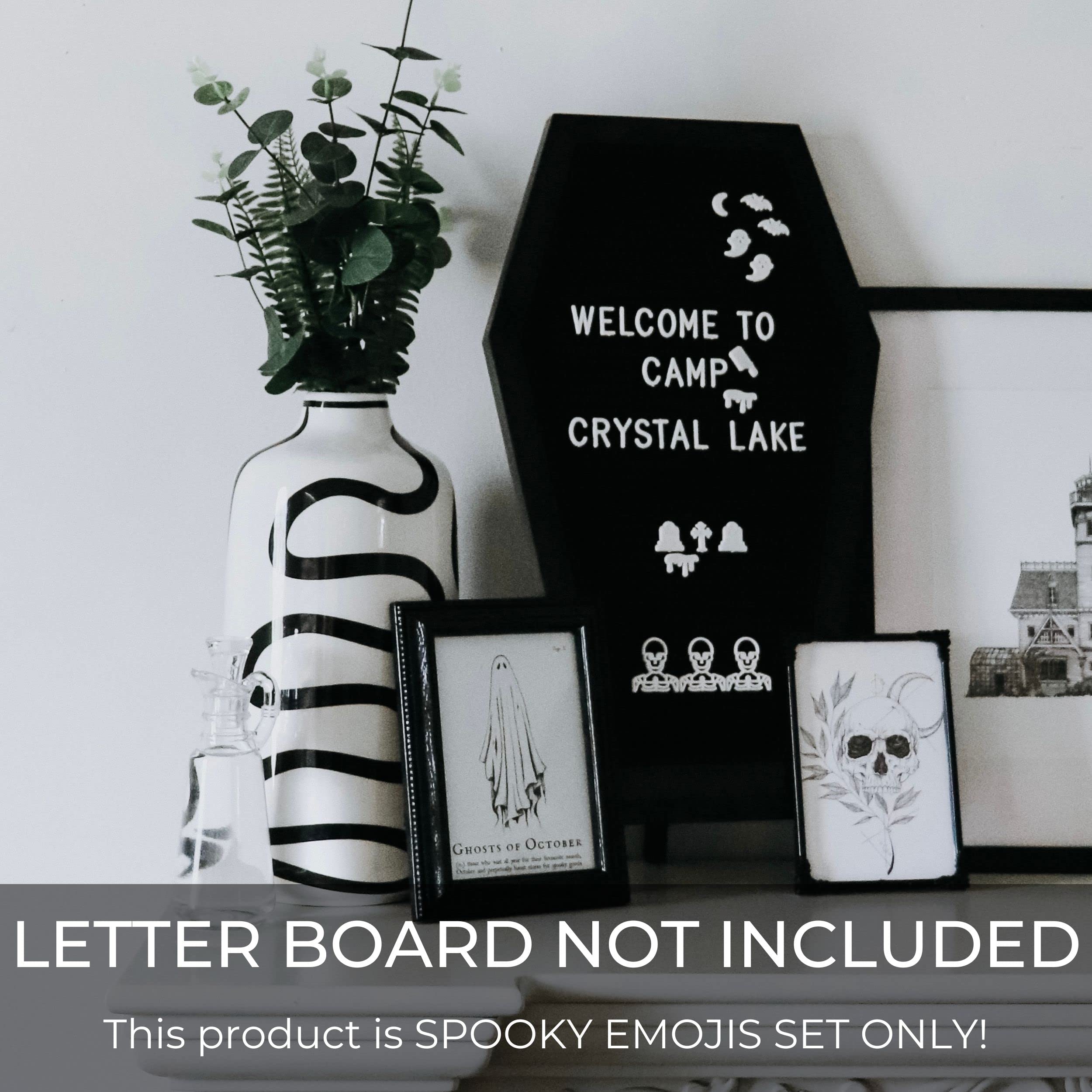 Spooky Letter Board Characters - Board NOT Included - +80pcs Felt Message Board Accessories - Shapes Include: Pumpkin, Coffin, Skeleton, Skull, Spider, Bat, Witch Hat, Broom