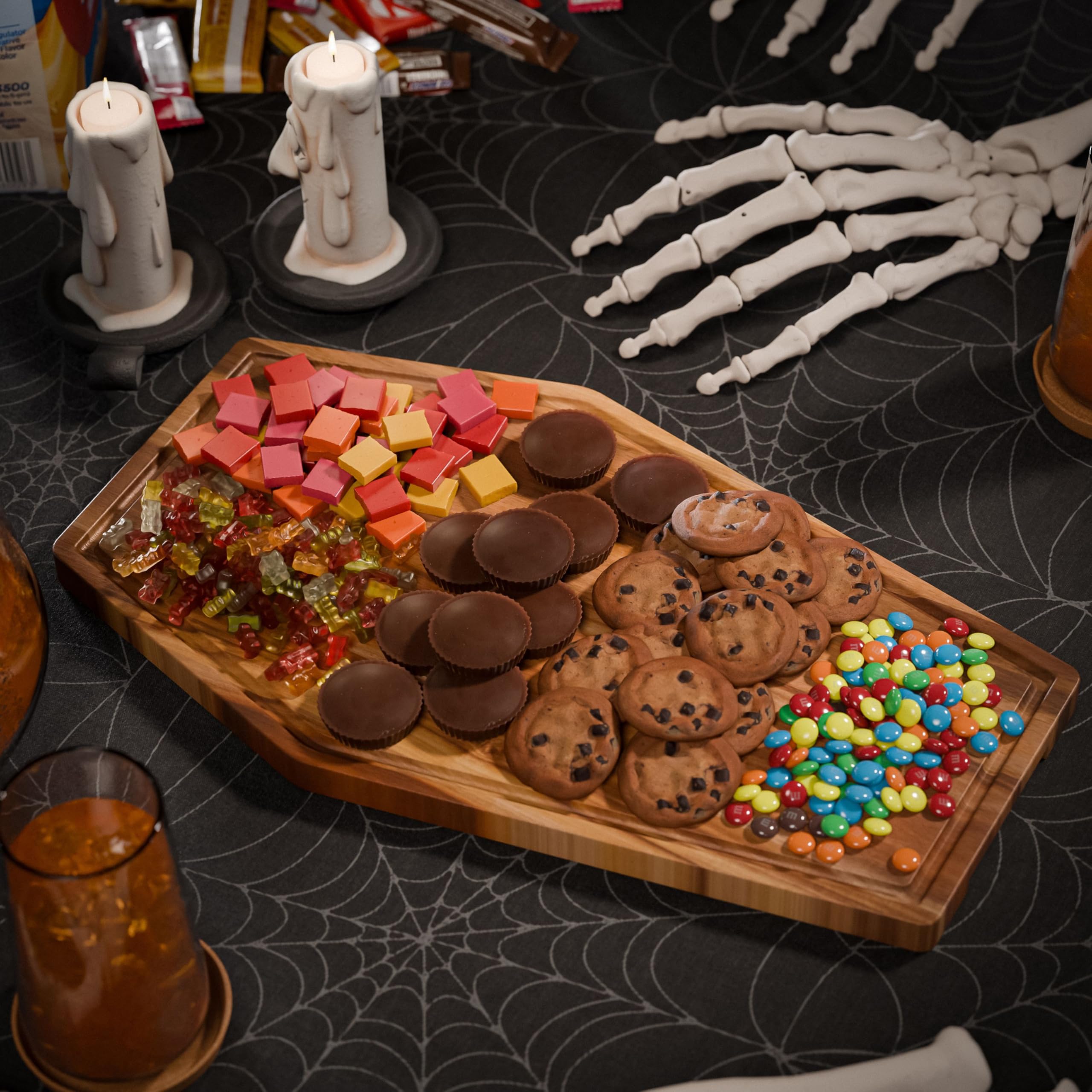 New - Large Coffin Charcuterie Board - Gothic Acacia Wood Cutting Coffin Shaped Cutting Board 17x10.5inch, Halloween Wooden Serving Tray, Goth Platter, Spooky Decor Gifts