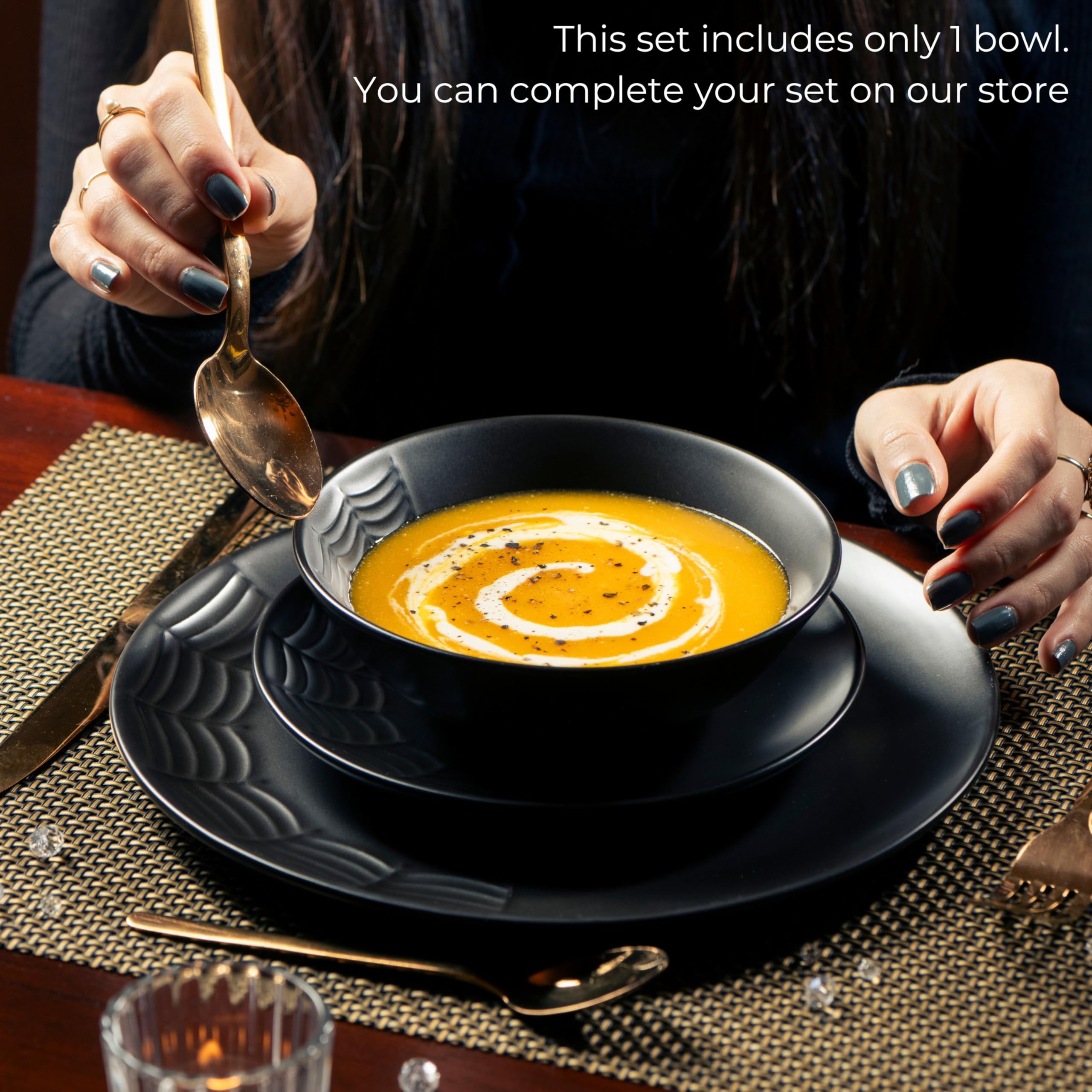 Nomnu Gothic Bowl (1 Unit) With Spiderweb Design - Black Matte Porcelain for Gothic Dining and Halloween Decor, Amplifying Spooky Ambiance with Creepy Tableware