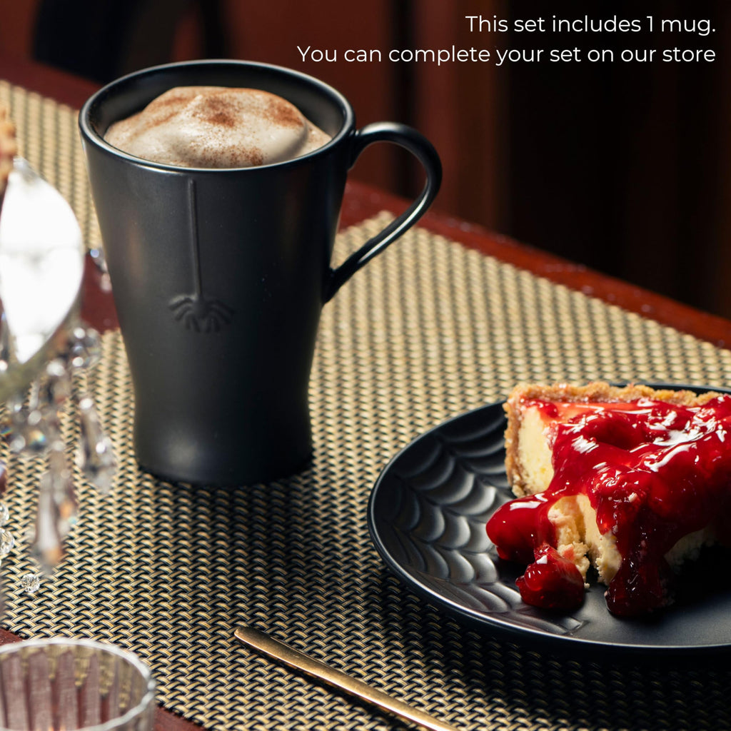 Nomnu Gothic Mug (1 Unit) With Spiderweb Design - Gothic-Inspired Design on Black Matte Porcelain for Halloween Coffee Vibes, Goth Spooky Spine-Chilling Kitchen Decor Creepy Dining Table Decor