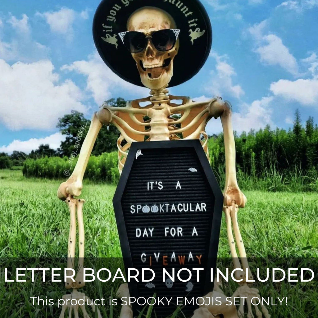 Spooky Letter Board Characters - Board NOT Included - +80pcs Felt Message Board Accessories - Shapes Include: Pumpkin, Coffin, Skeleton, Skull, Spider, Bat, Witch Hat, Broom