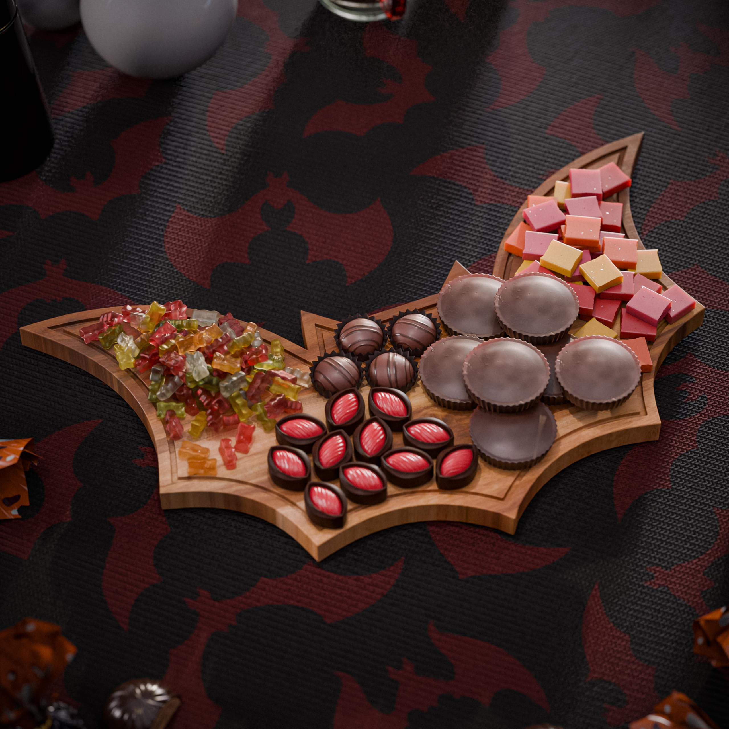New – Halloween Bat Cutting Board 15.7" x 8.8" – Solid Acacia Wood Bat Charcuterie Board for Gothic Cheese Boards, Spooky Kitchen Decor, Creepy Halloween Serving Platter & Horror Party Tray