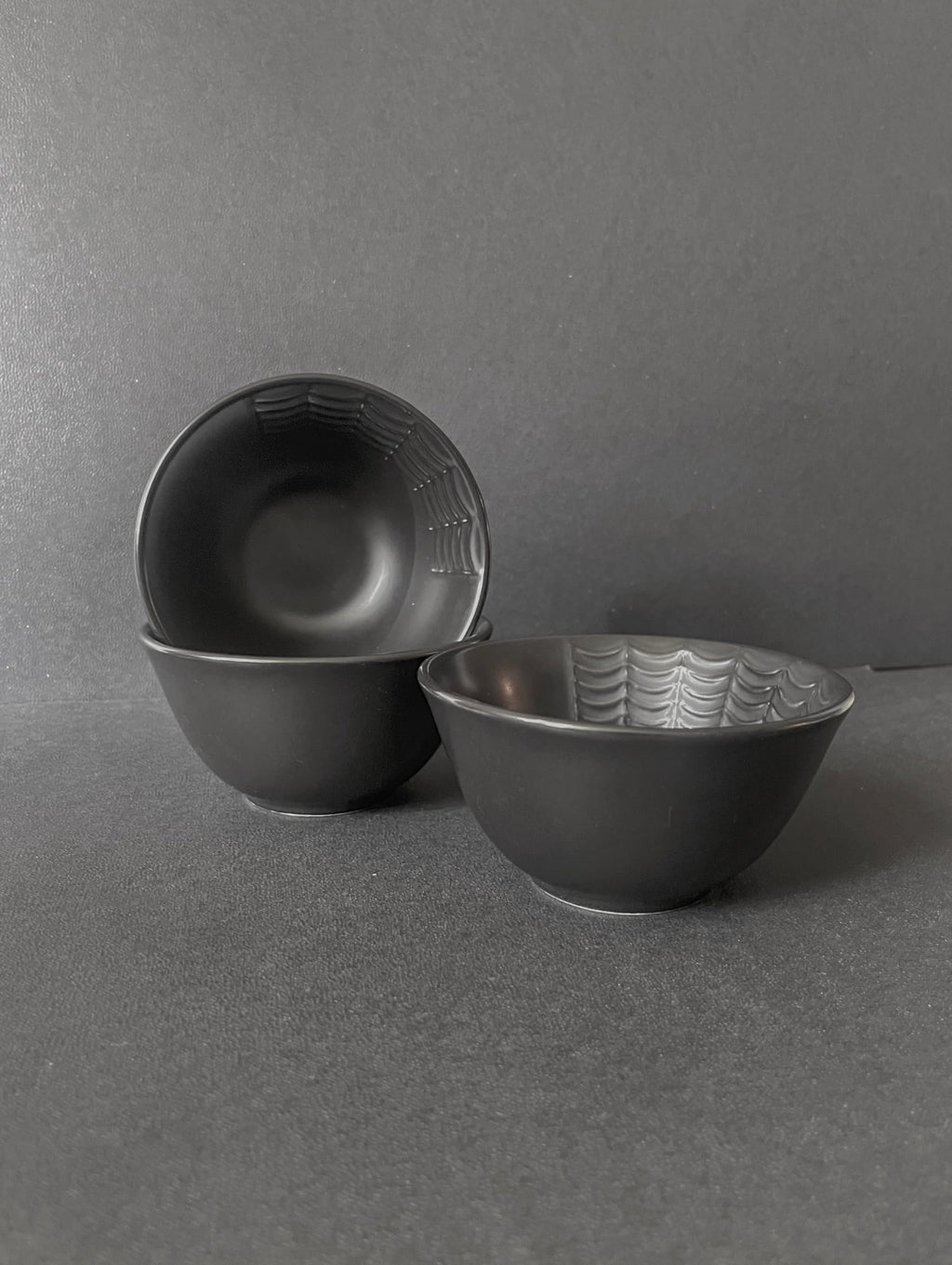 Nomnu New Small Black Spiderweb Bowls Set of 4 - Gothic Ceramic Ice Cream Bowls 4.5" Inch for Dessert & Cereal for Goth Lovers, Microwave & Dishwasher Safe - Perfect for Spooky Snacks & Treats