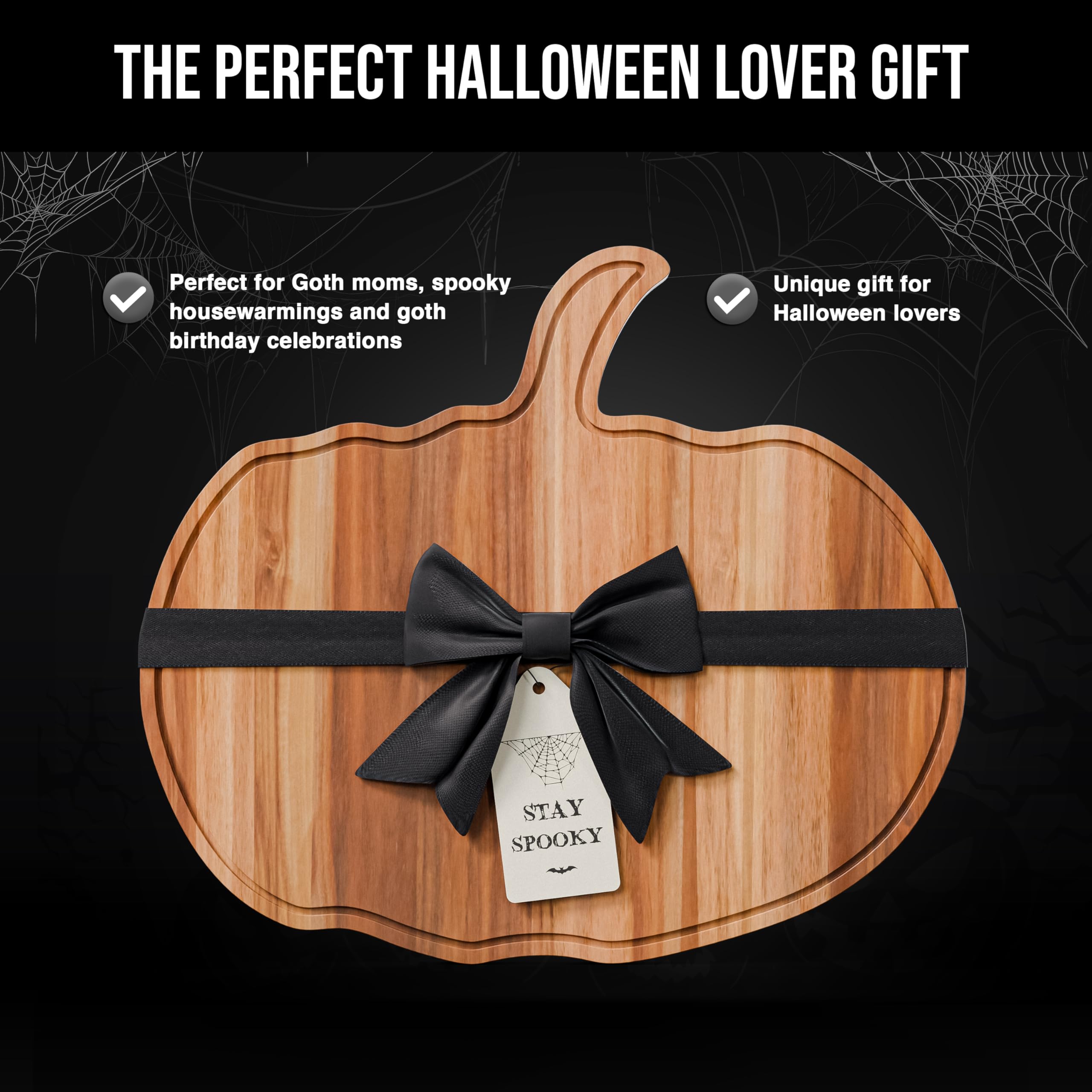 New - Halloween Pumpkin Cutting Board 14.8"x13" – Solid Acacia Wood Pumpkin Charcuterie Board for Fall Decor, Gothic Cheese Boards, Fall Kitchen Decor & Halloween Kitchen Serving Platter