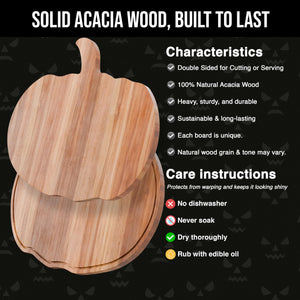 New - Halloween Pumpkin Cutting Board 14.8"x13" – Solid Acacia Wood Pumpkin Charcuterie Board for Fall Decor, Gothic Cheese Boards, Fall Kitchen Decor & Halloween Kitchen Serving Platter