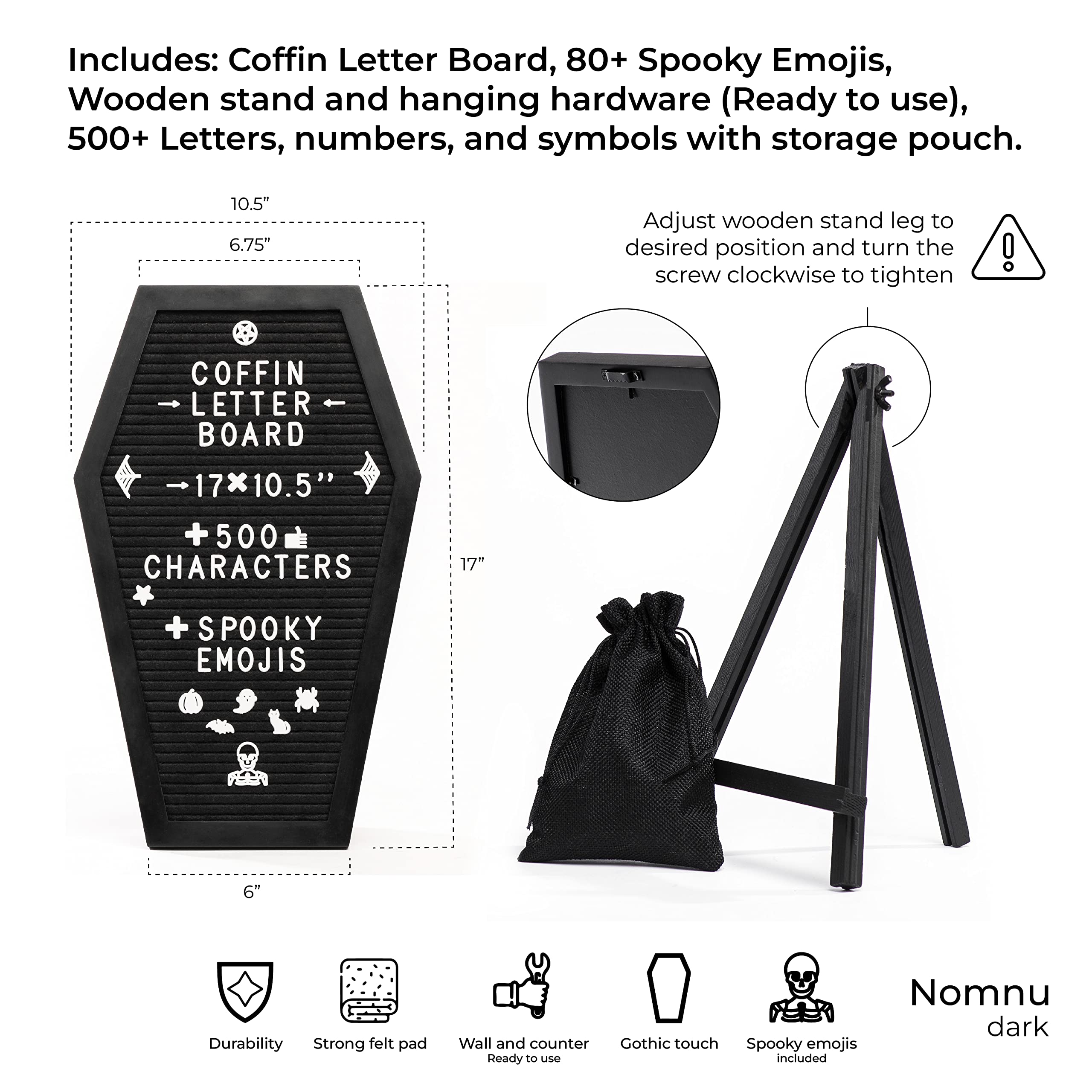 Coffin Letter Board with Spooky Emojis