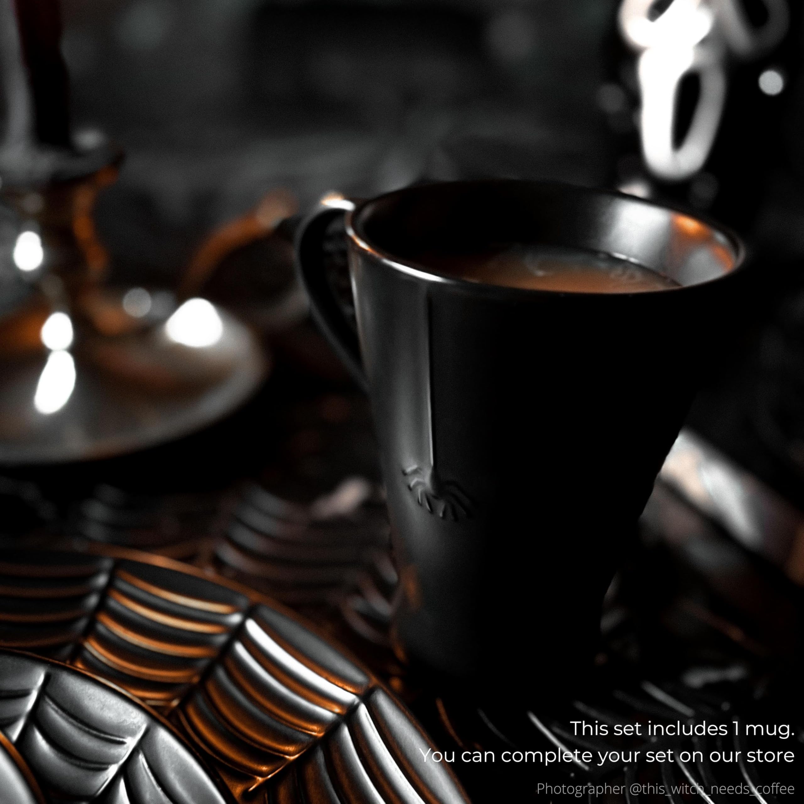 Nomnu Gothic Mug (1 Unit) With Spiderweb Design - Gothic-Inspired Design on Black Matte Porcelain for Halloween Coffee Vibes, Goth Spooky Spine-Chilling Kitchen Decor Creepy Dining Table Decor