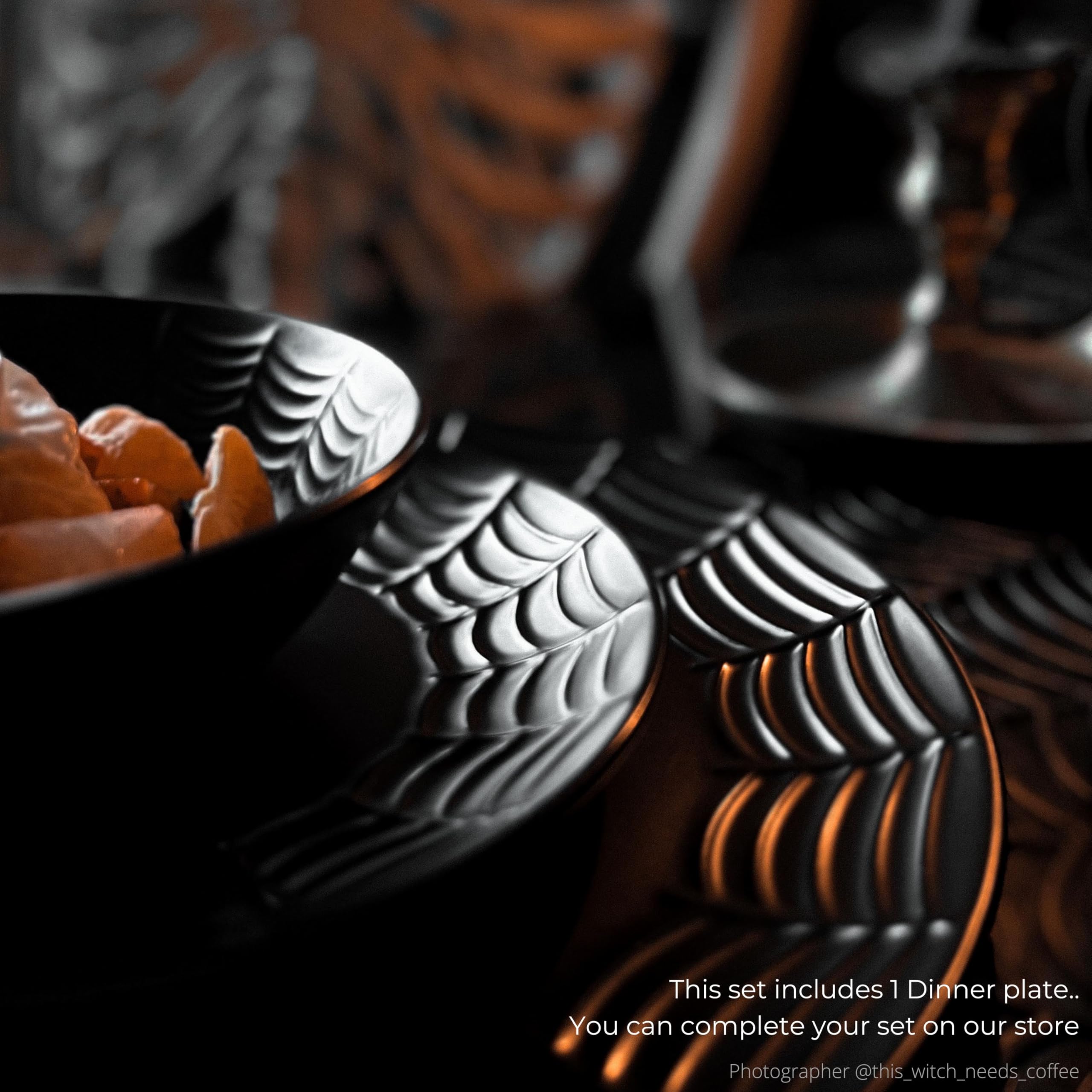 Nomnu Gothic Dinner Plate (1 Unit) With Spiderweb Design - Black Matte Porcelain for Halloween and Goth Decor, Elevate Spooky Table Settings and Creepy Dining Atmospheres