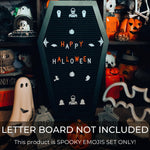 Load image into Gallery viewer, Spooky Letter Board Characters - Board NOT Included - +80pcs Felt Message Board Accessories - Shapes Include: Pumpkin, Coffin, Skeleton, Skull, Spider, Bat, Witch Hat, Broom

