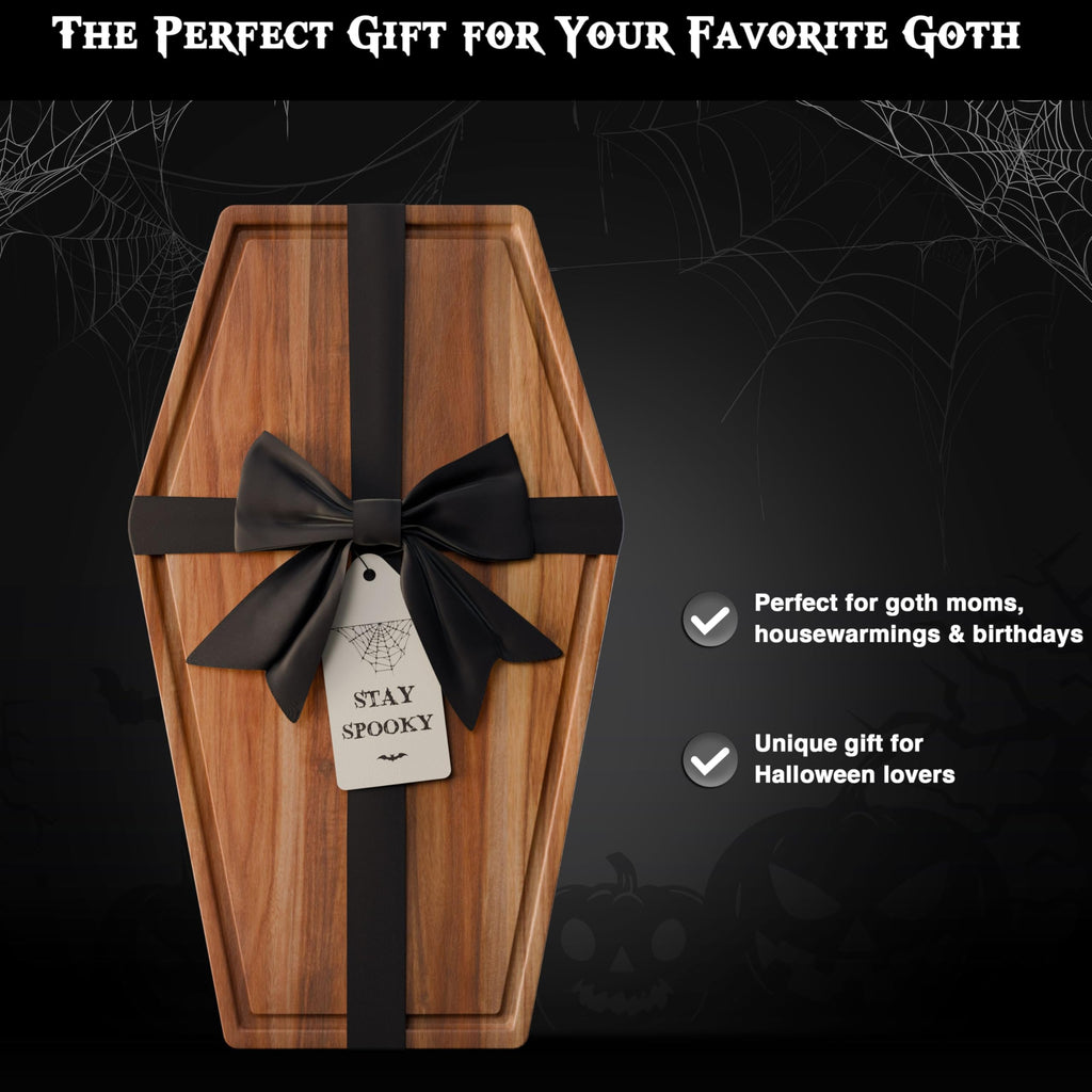 New - Large Coffin Charcuterie Board - Gothic Acacia Wood Cutting Coffin Shaped Cutting Board 17x10.5inch, Halloween Wooden Serving Tray, Goth Platter, Spooky Decor Gifts