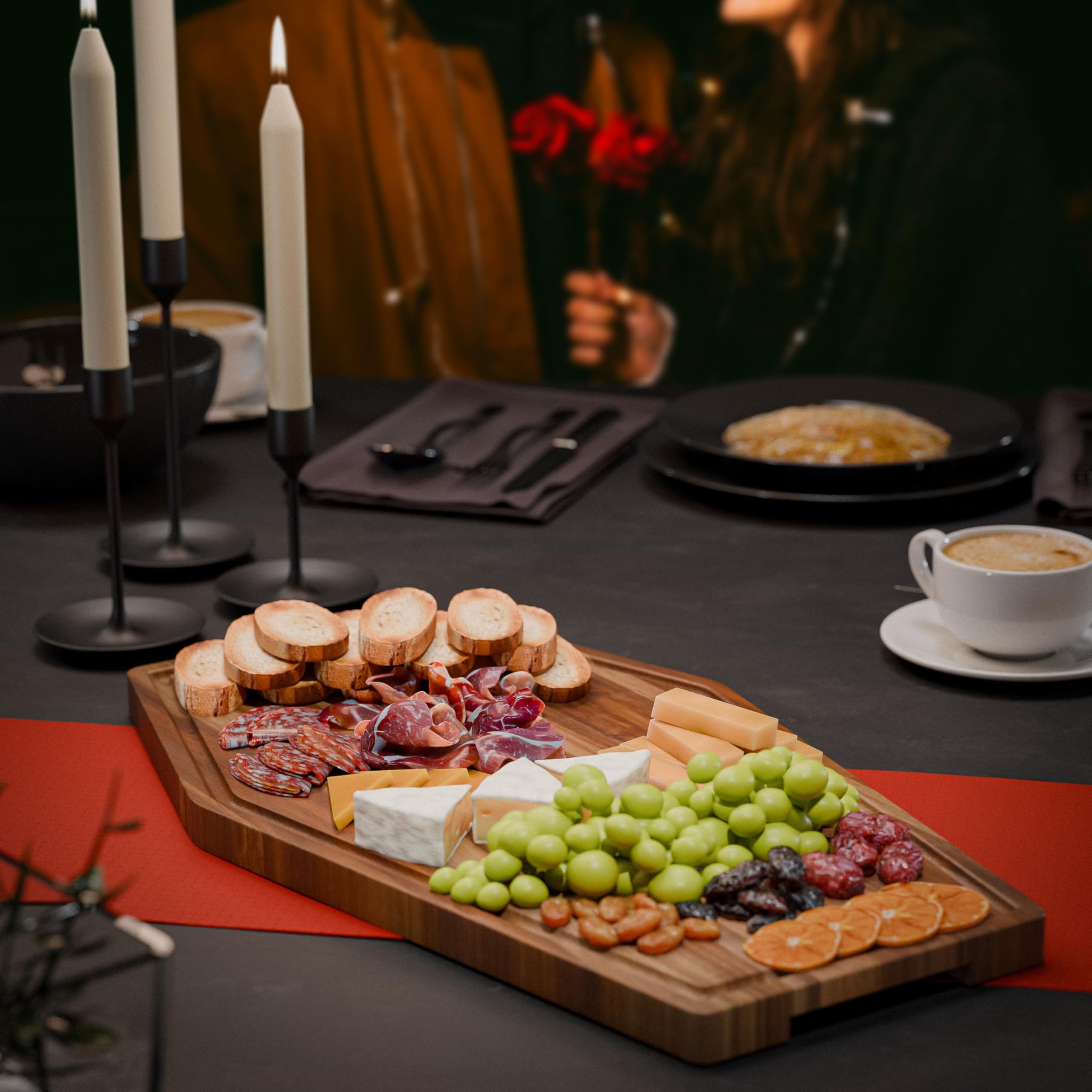 New - Large Coffin Charcuterie Board - Gothic Acacia Wood Cutting Coffin Shaped Cutting Board 17x10.5inch, Halloween Wooden Serving Tray, Goth Platter, Spooky Decor Gifts