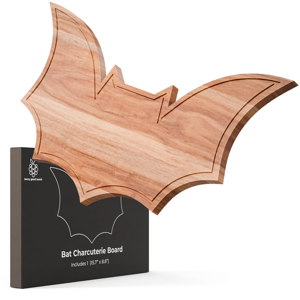 New – Halloween Bat Cutting Board 15.7" x 8.8" – Solid Acacia Wood Bat Charcuterie Board for Gothic Cheese Boards, Spooky Kitchen Decor, Creepy Halloween Serving Platter & Horror Party Tray