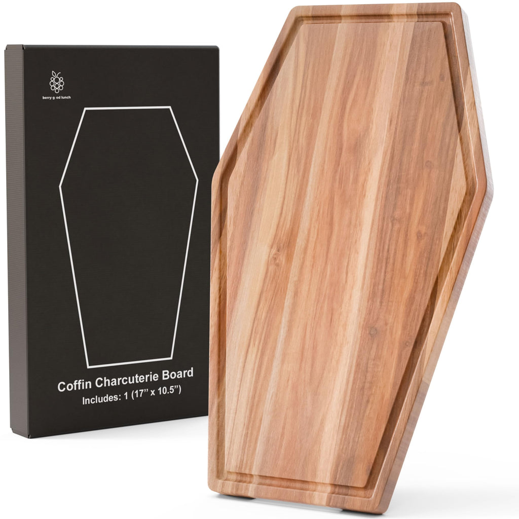New - Large Coffin Charcuterie Board - Gothic Acacia Wood Cutting Coffin Shaped Cutting Board 17x10.5inch, Halloween Wooden Serving Tray, Goth Platter, Spooky Decor Gifts