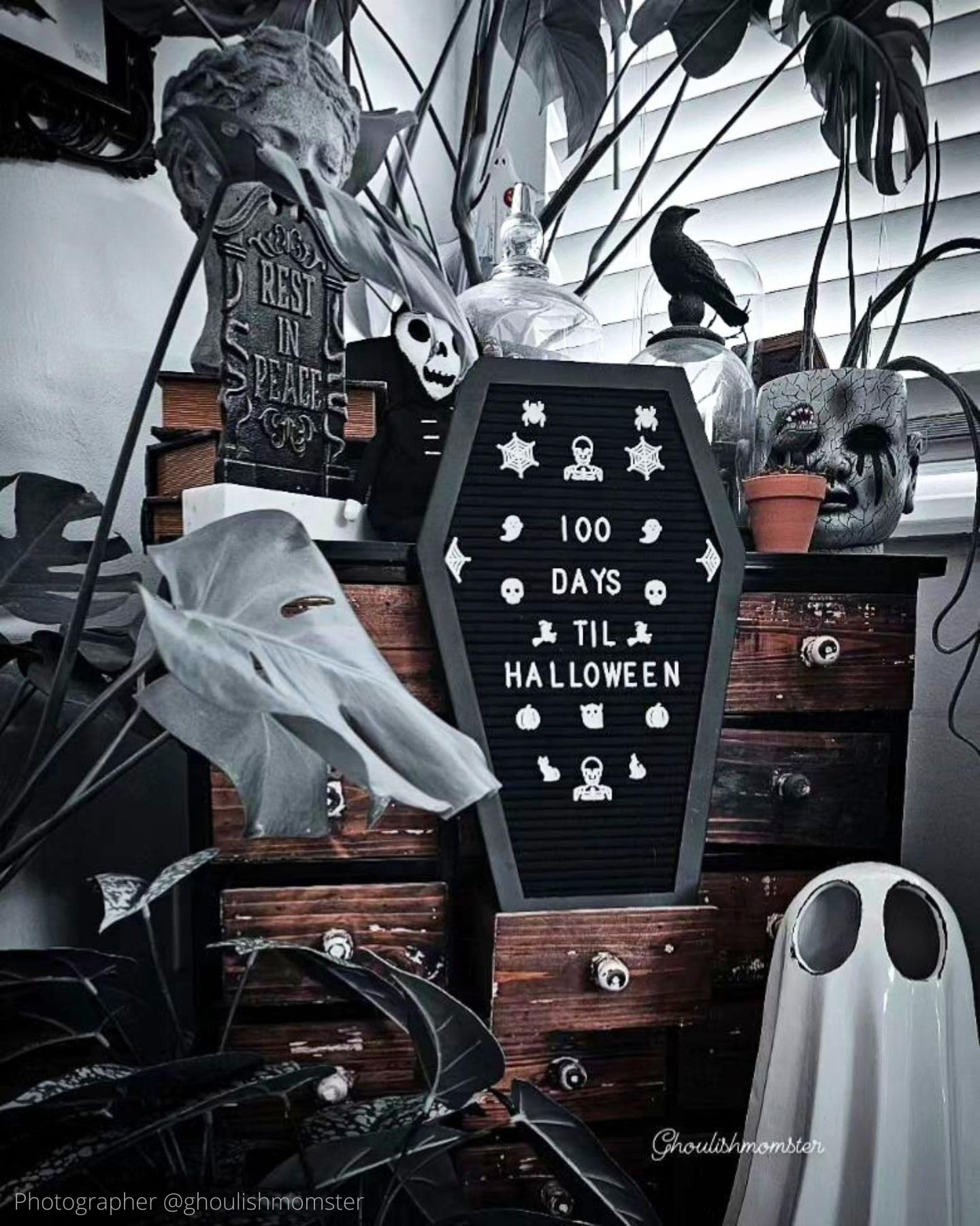 Coffin Letter Board with Spooky Emojis