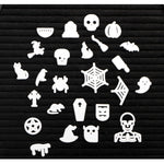 Load image into Gallery viewer, Spooky Letter Board Characters - Board NOT Included - +80pcs Felt Message Board Accessories - Shapes Include: Pumpkin, Coffin, Skeleton, Skull, Spider, Bat, Witch Hat, Broom
