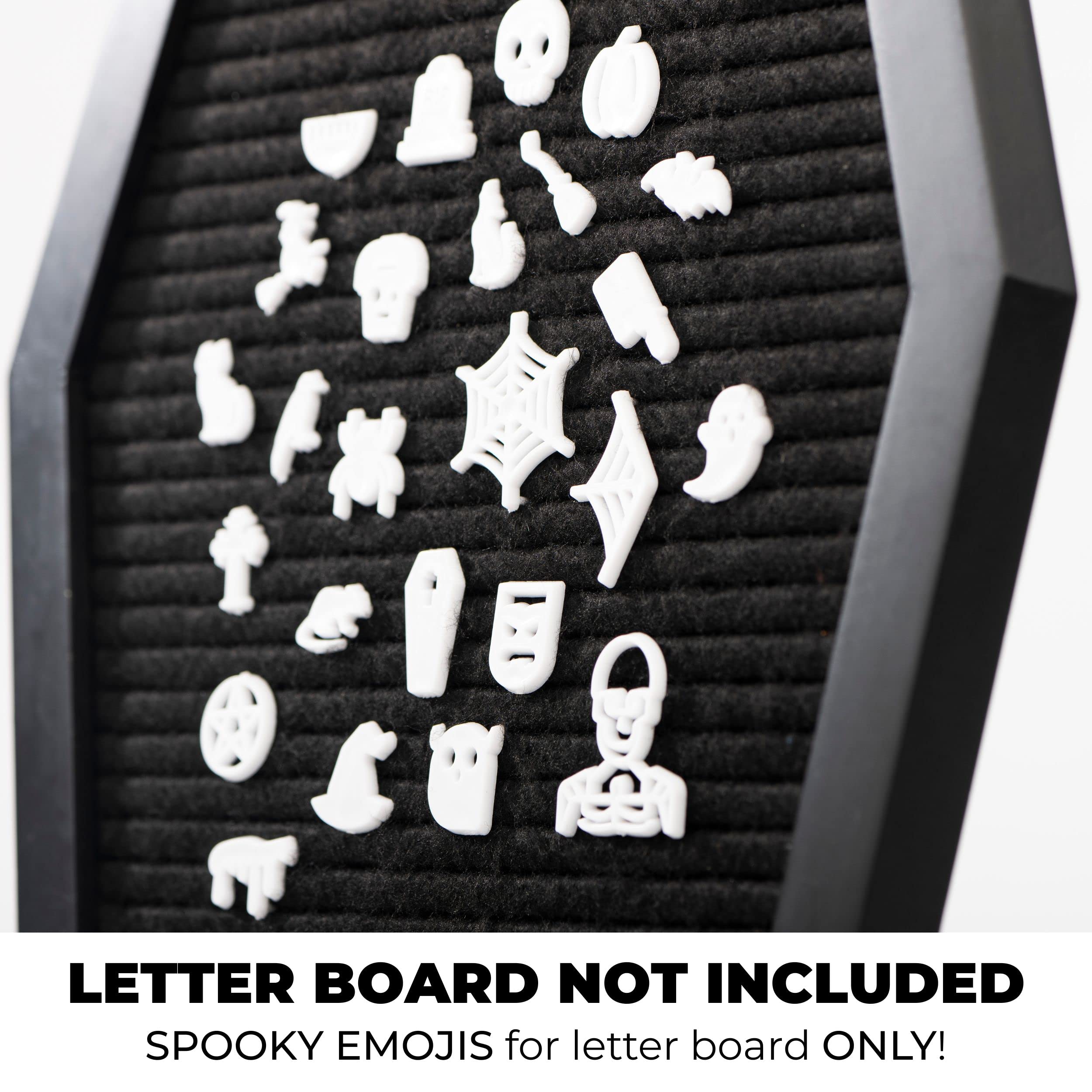 Spooky Letter Board Characters - Board NOT Included - +80pcs Felt Message Board Accessories - Shapes Include: Pumpkin, Coffin, Skeleton, Skull, Spider, Bat, Witch Hat, Broom