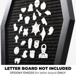 Load image into Gallery viewer, Spooky Letter Board Characters - Board NOT Included - +80pcs Felt Message Board Accessories - Shapes Include: Pumpkin, Coffin, Skeleton, Skull, Spider, Bat, Witch Hat, Broom
