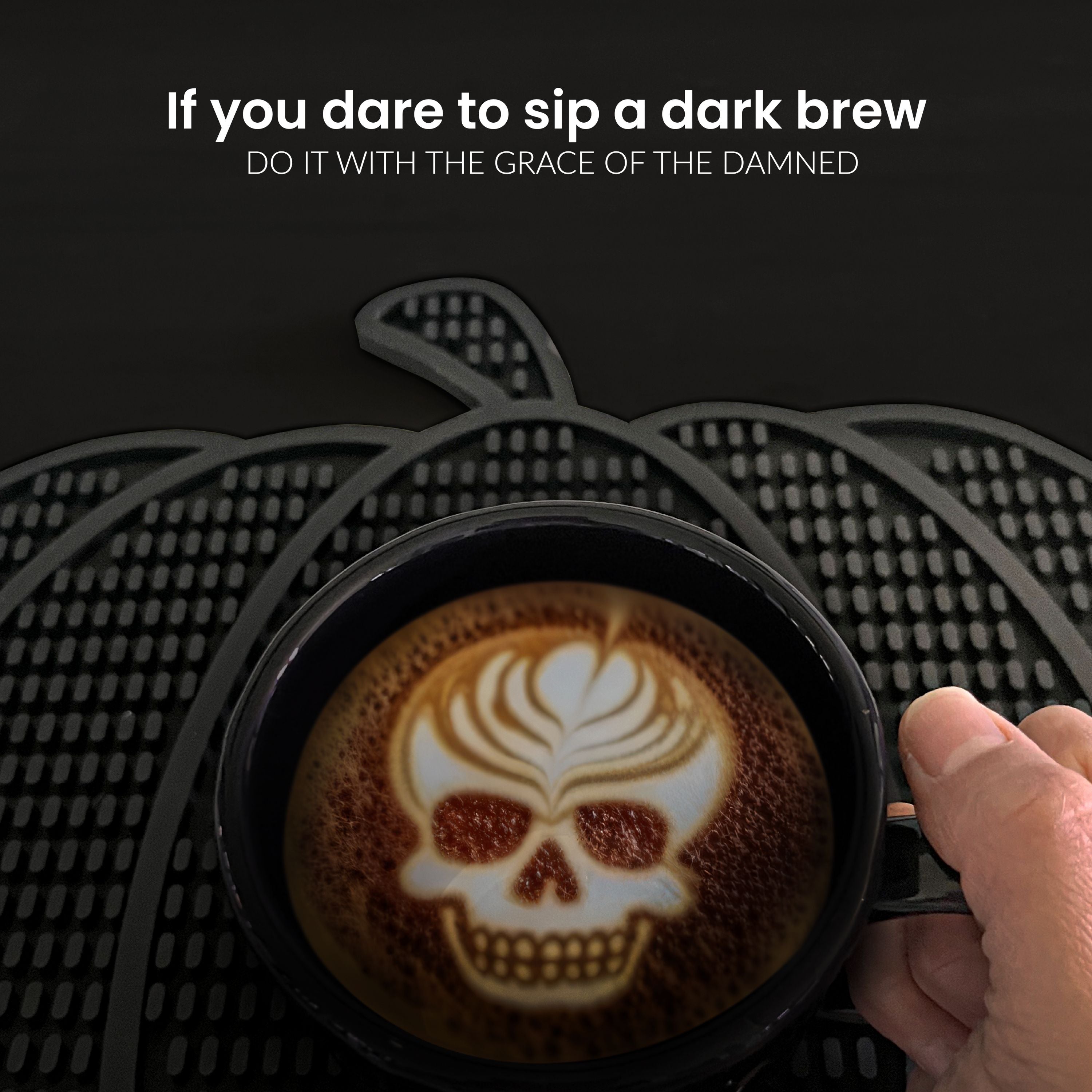 Nomnu Pumpkin Coffee Mat – Gothic Countertop Bar Mat for Spills and Drinks | 14.8" x 13.5" Black Rubber Halloween Decor