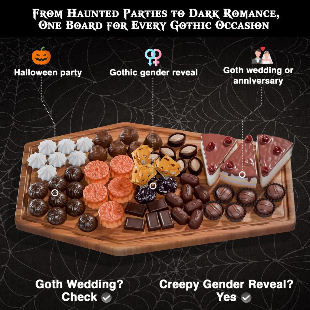 New - Large Coffin Charcuterie Board - Gothic Acacia Wood Cutting Coffin Shaped Cutting Board 17x10.5inch, Halloween Wooden Serving Tray, Goth Platter, Spooky Decor Gifts