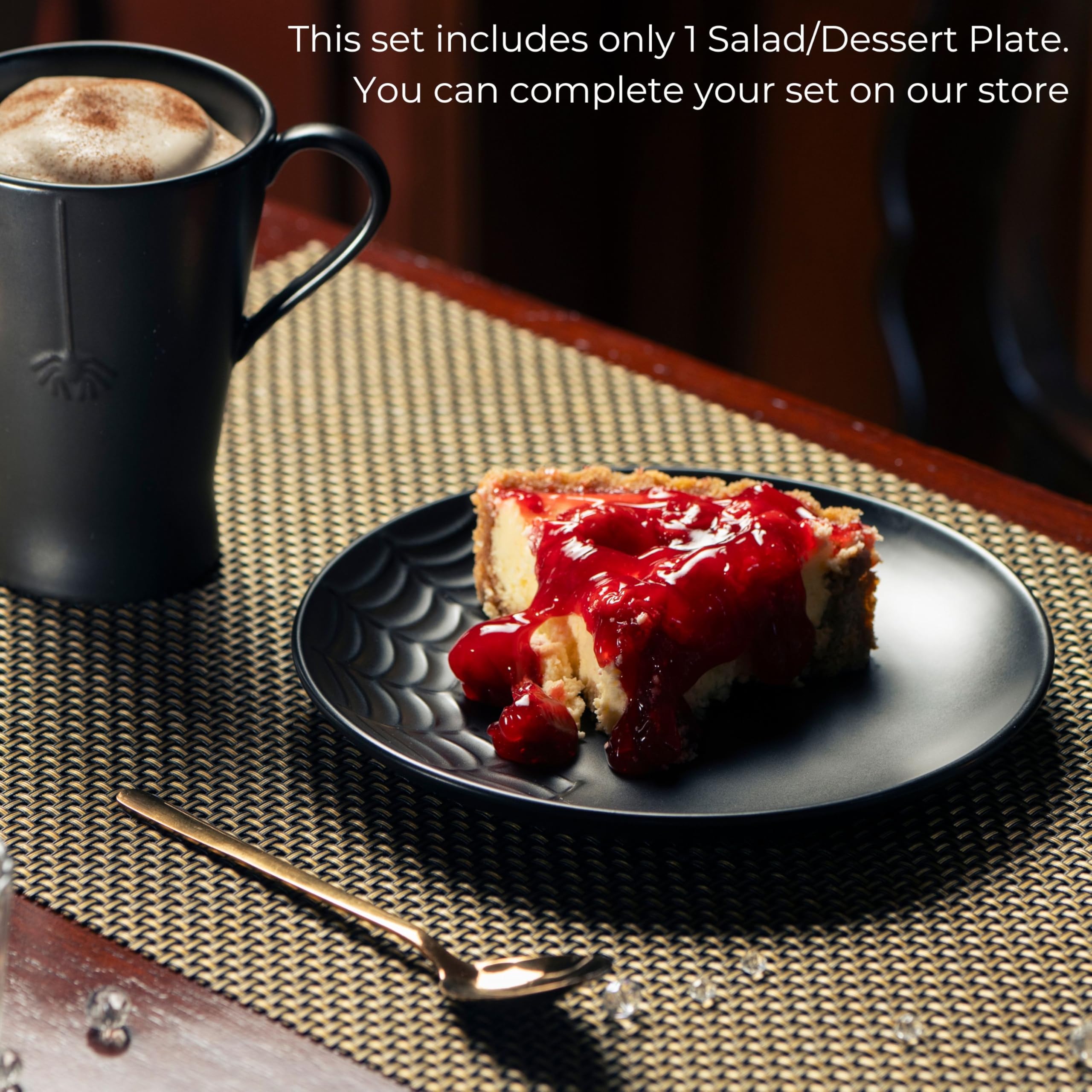 Nomnu Gothic Salad Plates (1 Unit) With Spiderweb Design - Black Porcelain for Goth Table Setting, Enhancing Halloween and Spooky Dinner Decor