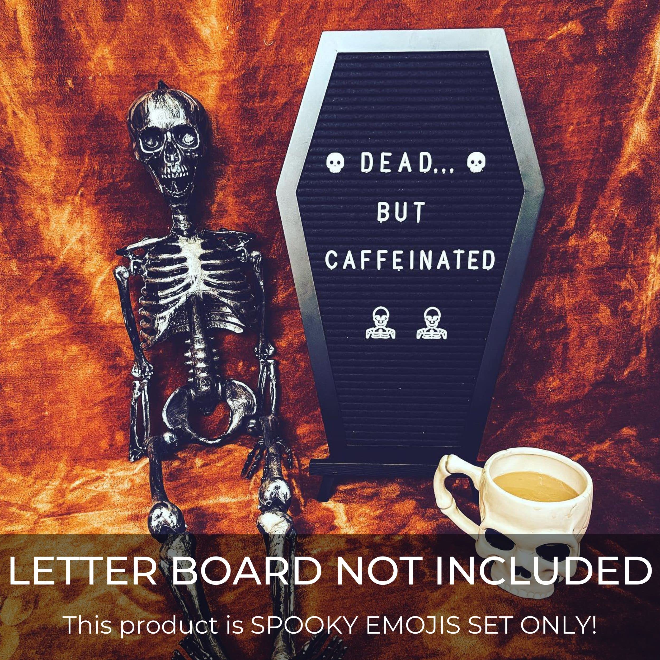 Spooky Letter Board Characters - Board NOT Included - +80pcs Felt Message Board Accessories - Shapes Include: Pumpkin, Coffin, Skeleton, Skull, Spider, Bat, Witch Hat, Broom