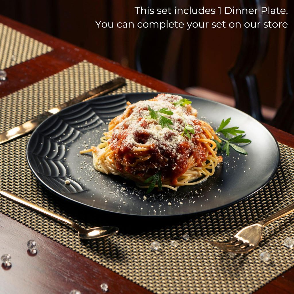 Nomnu Gothic Dinner Plate (1 Unit) With Spiderweb Design - Black Matte Porcelain for Halloween and Goth Decor, Elevate Spooky Table Settings and Creepy Dining Atmospheres