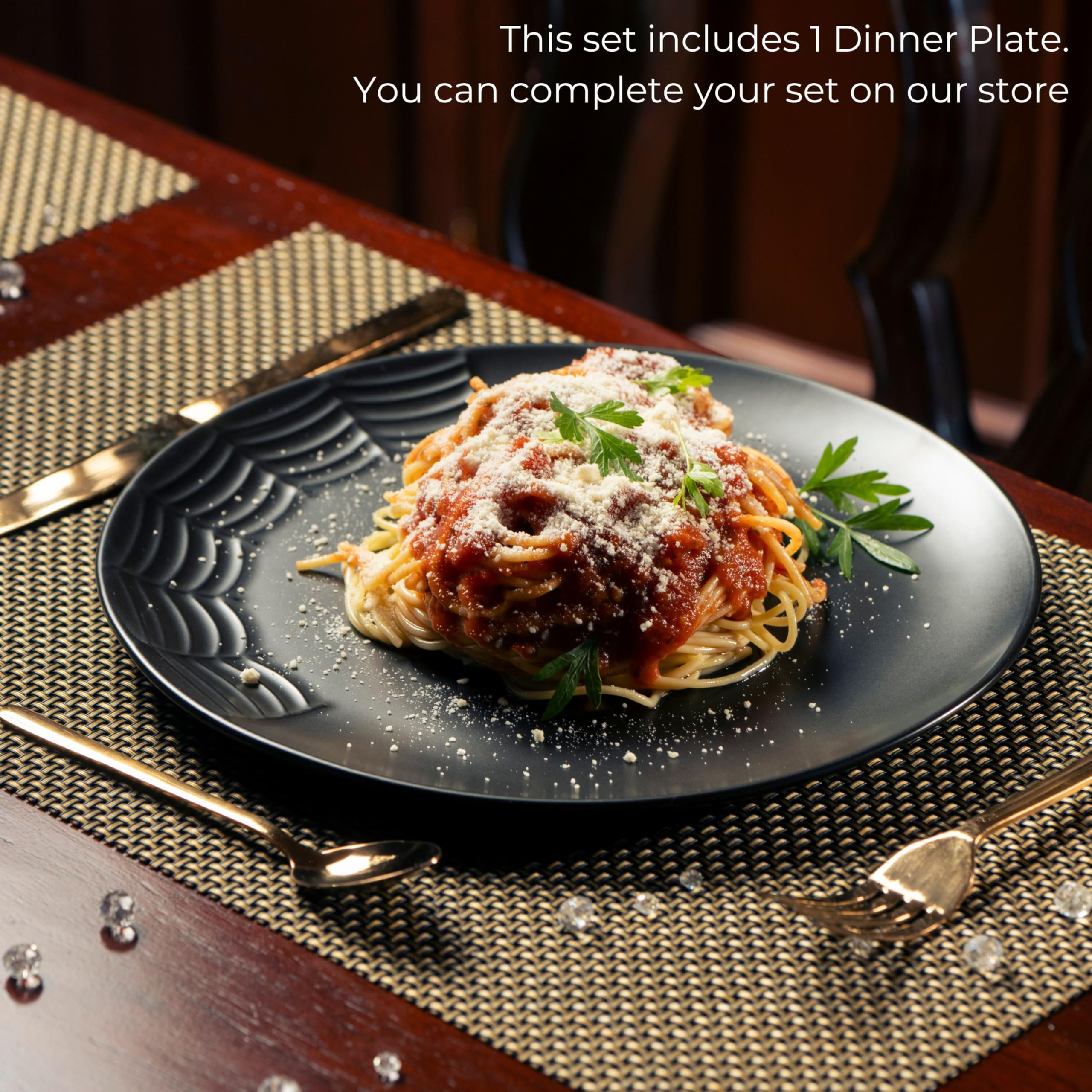 Nomnu Gothic Dinner Plate (1 Unit) With Spiderweb Design - Black Matte Porcelain for Halloween and Goth Decor, Elevate Spooky Table Settings and Creepy Dining Atmospheres