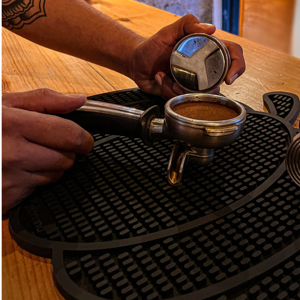 Nomnu Pumpkin Coffee Mat – Gothic Countertop Bar Mat for Spills and Drinks | 14.8" x 13.5" Black Rubber Halloween Decor