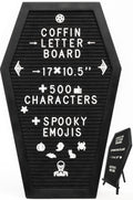 Gothic Coffin Letter Board – Black Felt Message Board with Stand for Spooky Home Decor