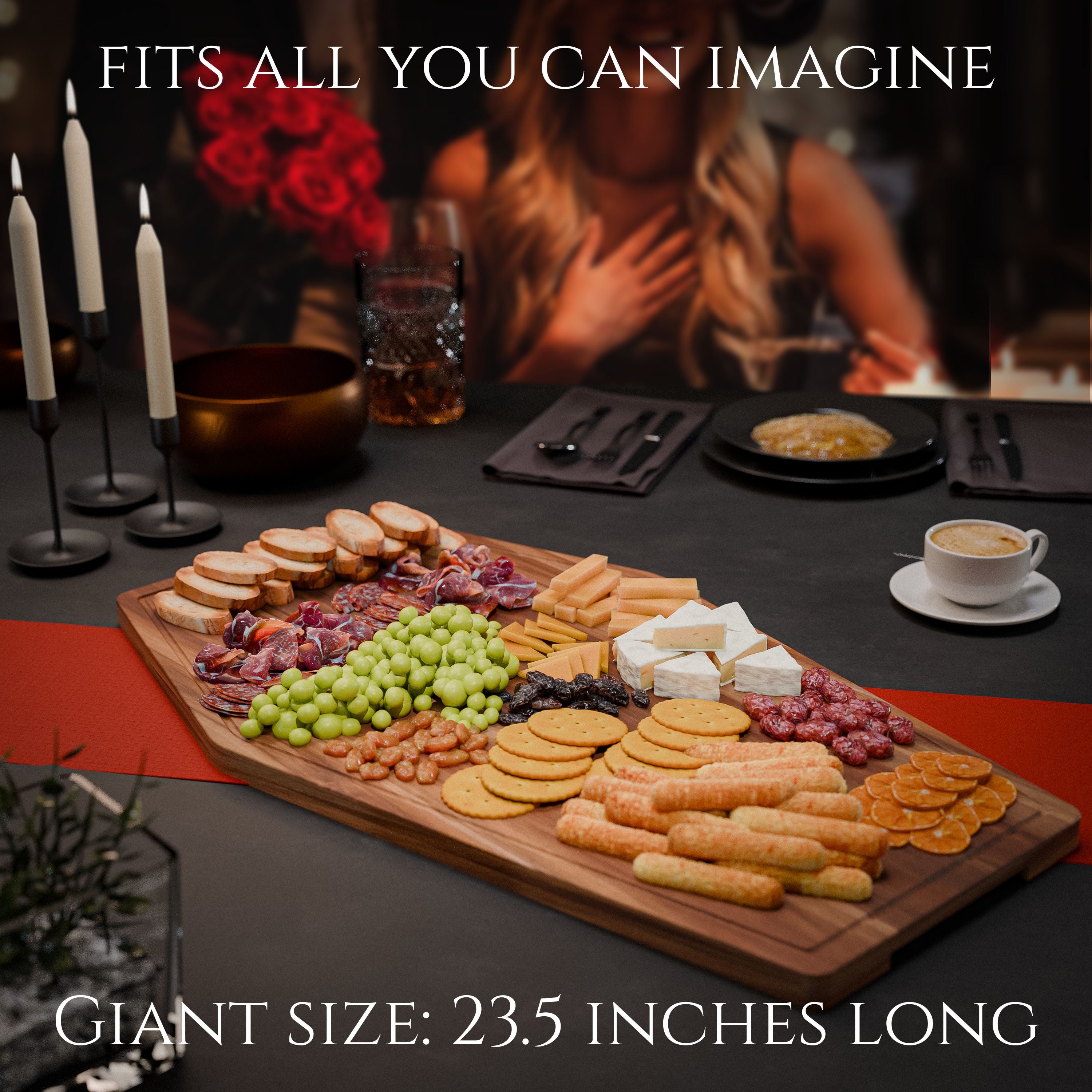 Giant Coffin Charcuterie Board – 23.5" x 14.5" Acacia Wood Cutting & Serving Tray for Gothic Decor, Halloween Parties & Goth Gifts