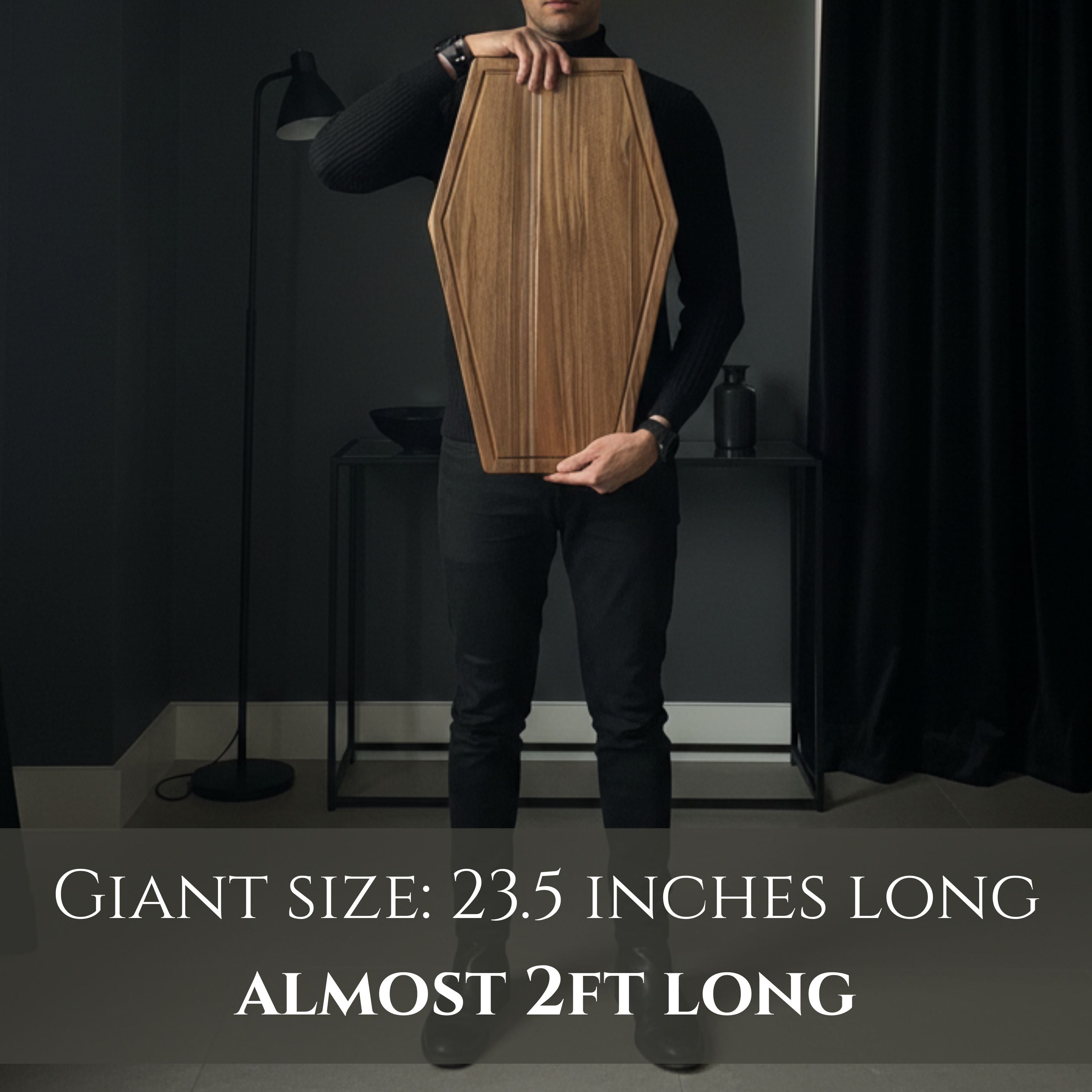 Giant Coffin Charcuterie Board – 23.5" x 14.5" Acacia Wood Cutting & Serving Tray for Gothic Decor, Halloween Parties & Goth Gifts