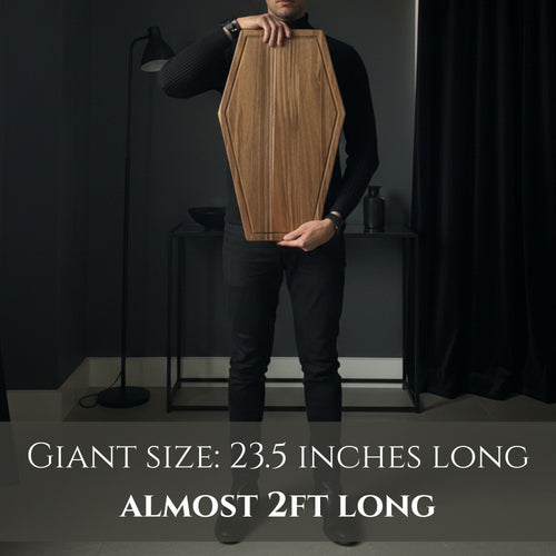 Giant Coffin Charcuterie Board – 23.5" x 14.5" Acacia Wood Cutting & Serving Tray for Gothic Decor
