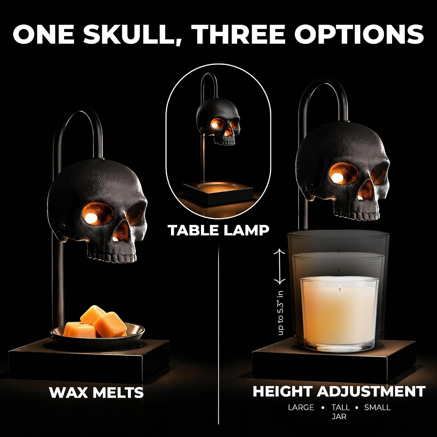 Nomnu Skull Candle Warmer Lamp with Timer & Dimmer – Adjustable Height Gothic Candle Lamp (Candles Not Included)