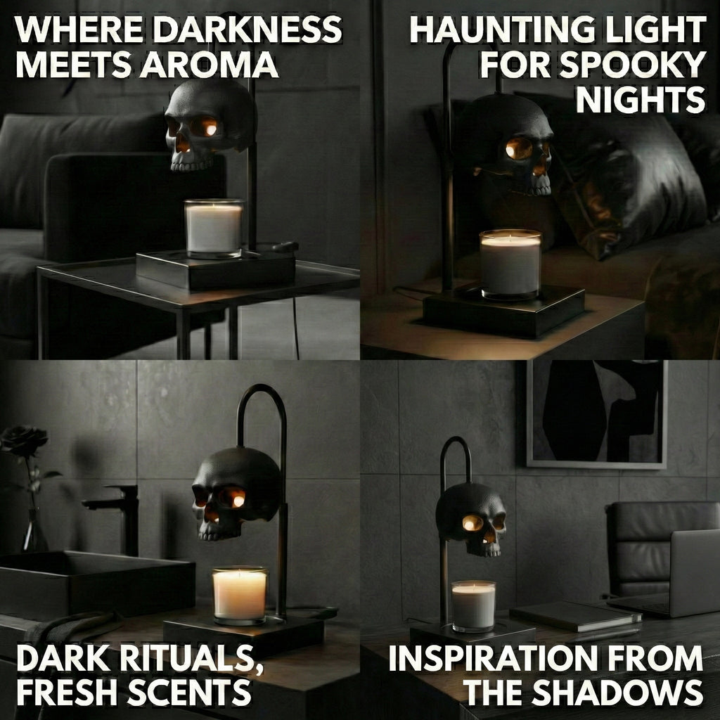 Skull Candle Warmer Lamp with Timer & Dimmer – Adjustable Height Gothic Candle Lamp (Candles Not Included)
