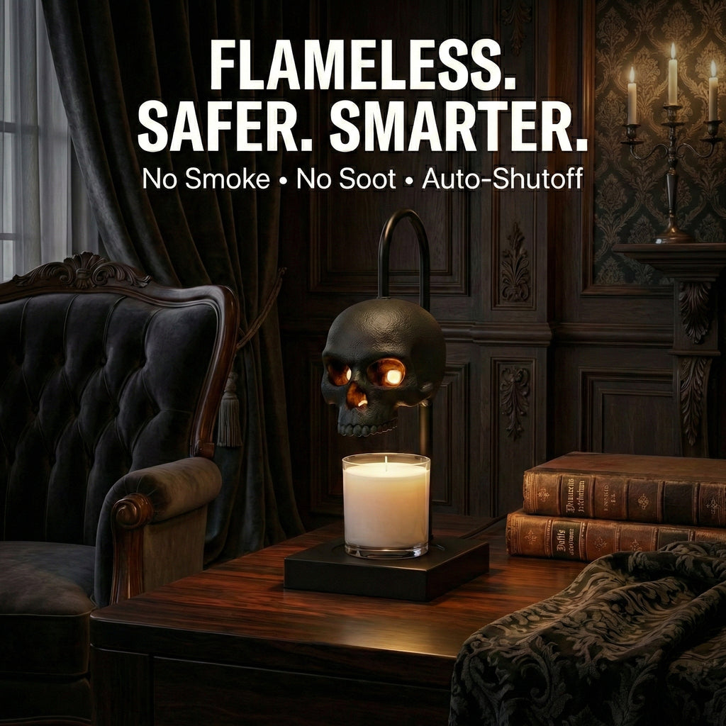 Skull Candle Warmer Lamp with Timer & Dimmer – Adjustable Height Gothic Candle Lamp (Candles Not Included)