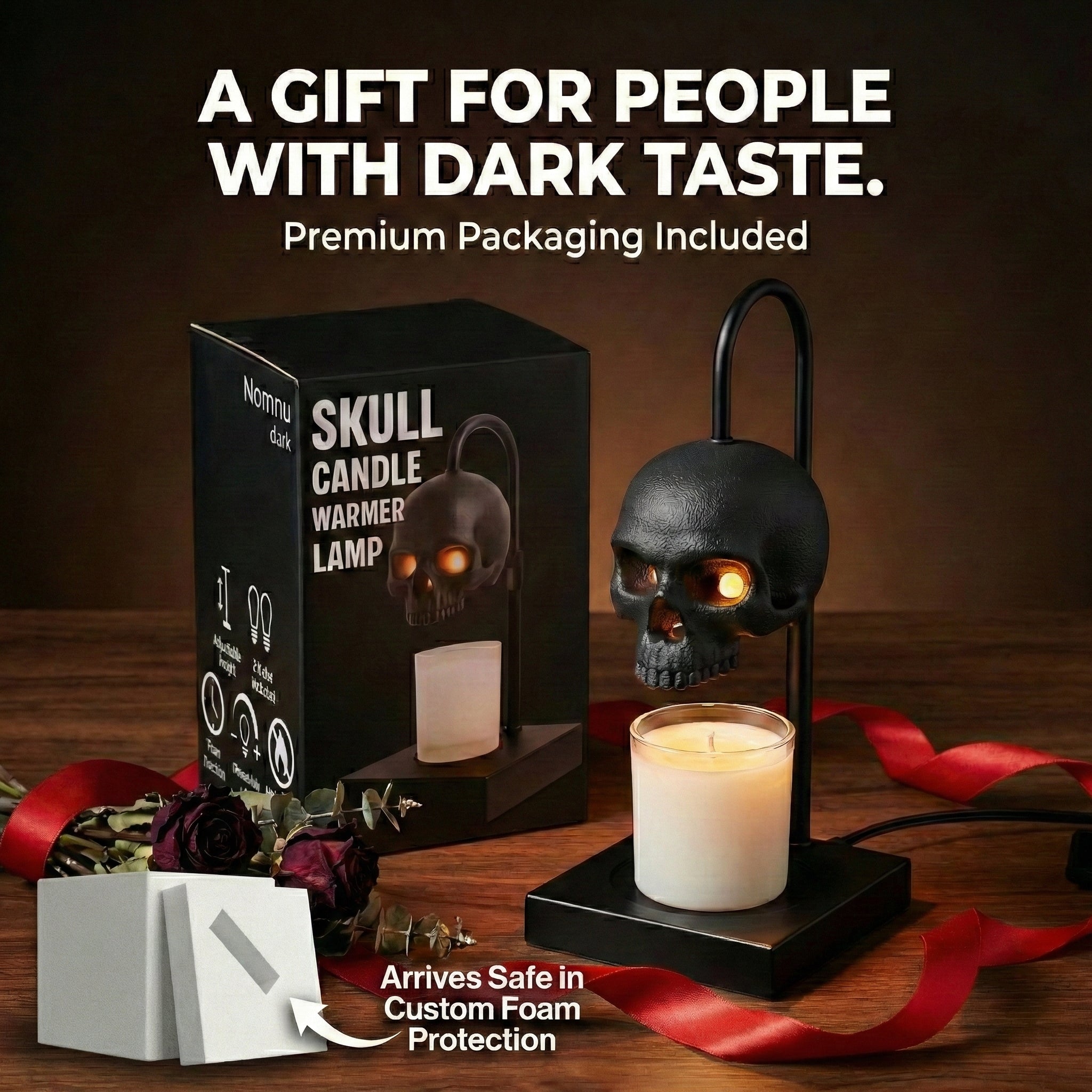 Skull Candle Warmer Lamp with Timer & Dimmer – Adjustable Height Gothic Candle Lamp (Candles Not Included)